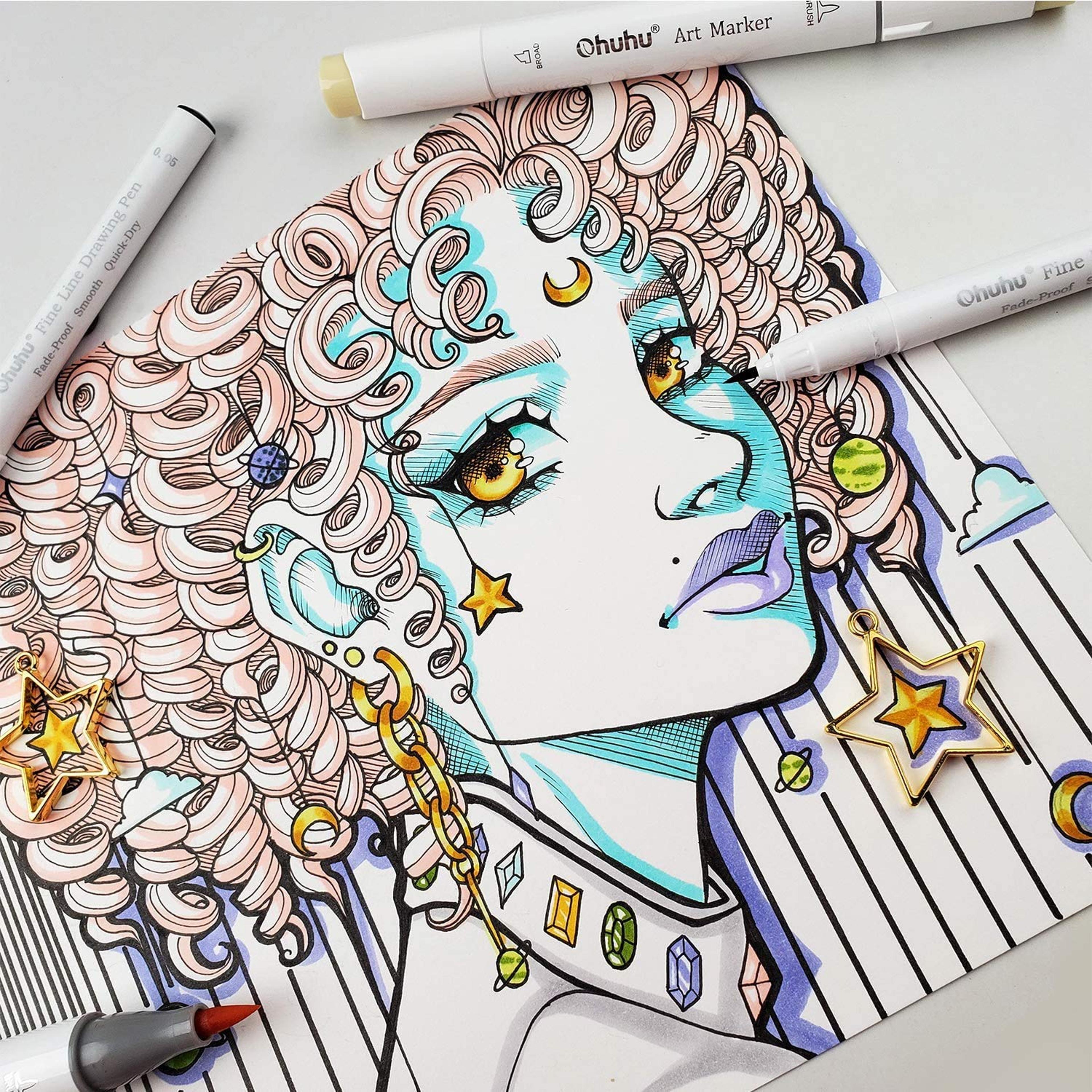 8 pack micro pen fineliner drawing pens, art colored fine point markers for waterproof writing, manga sketching.