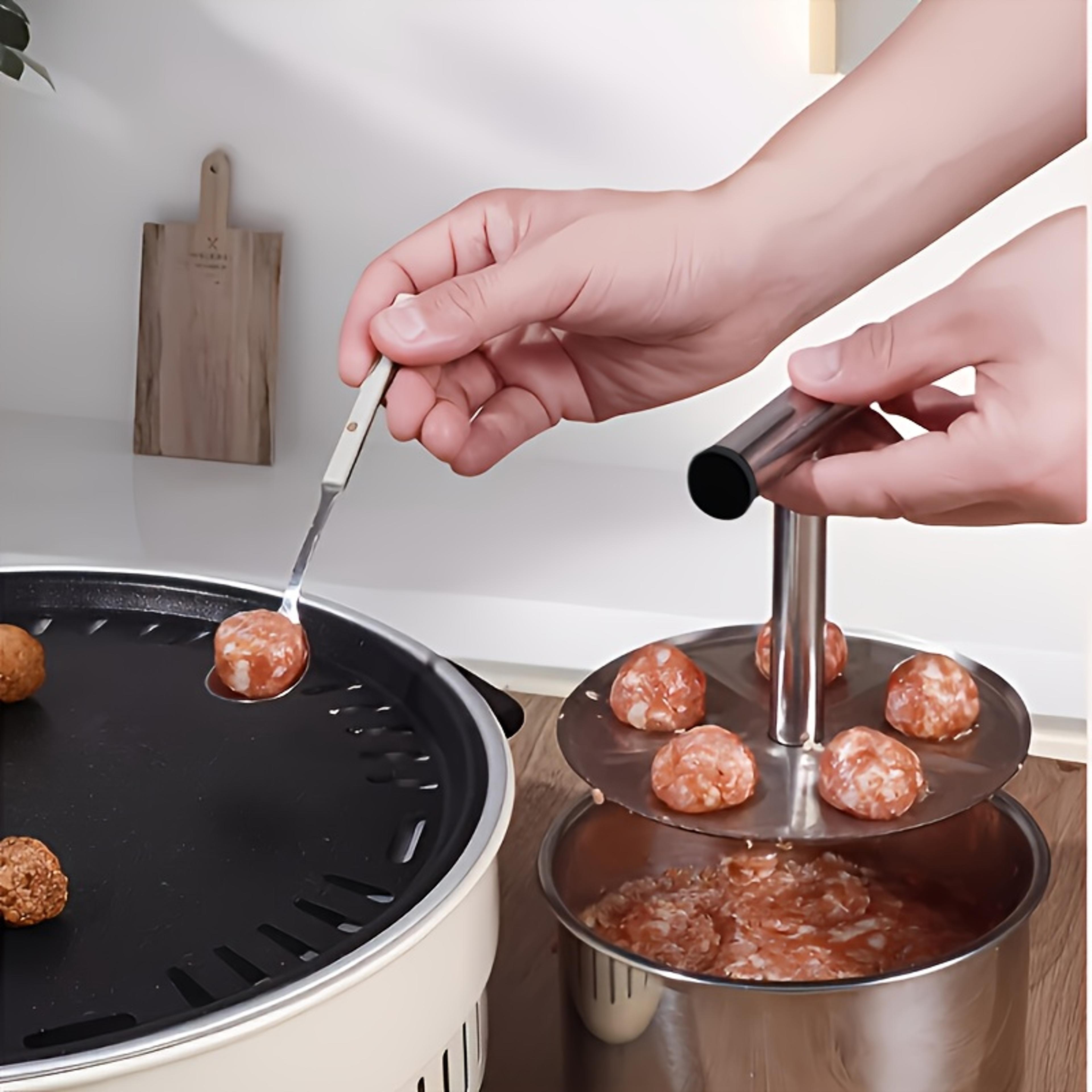 stainless steel meatball maker, ergonomic handle, press-type mold, dishwasher safe, ideal for home and restaurant