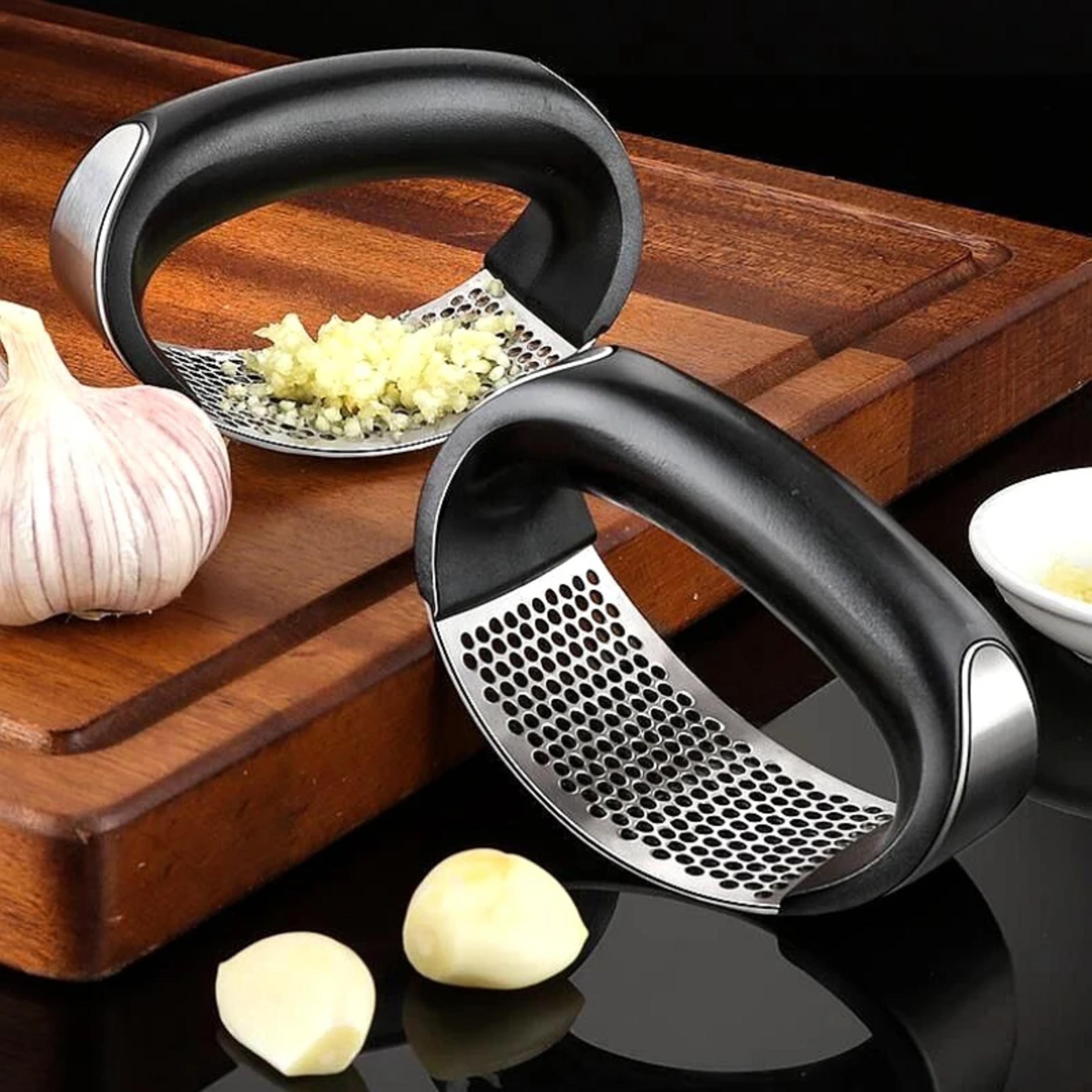 manual stainless steel garlic press crusher, garlic mincer chopping tool for vegetables fruit