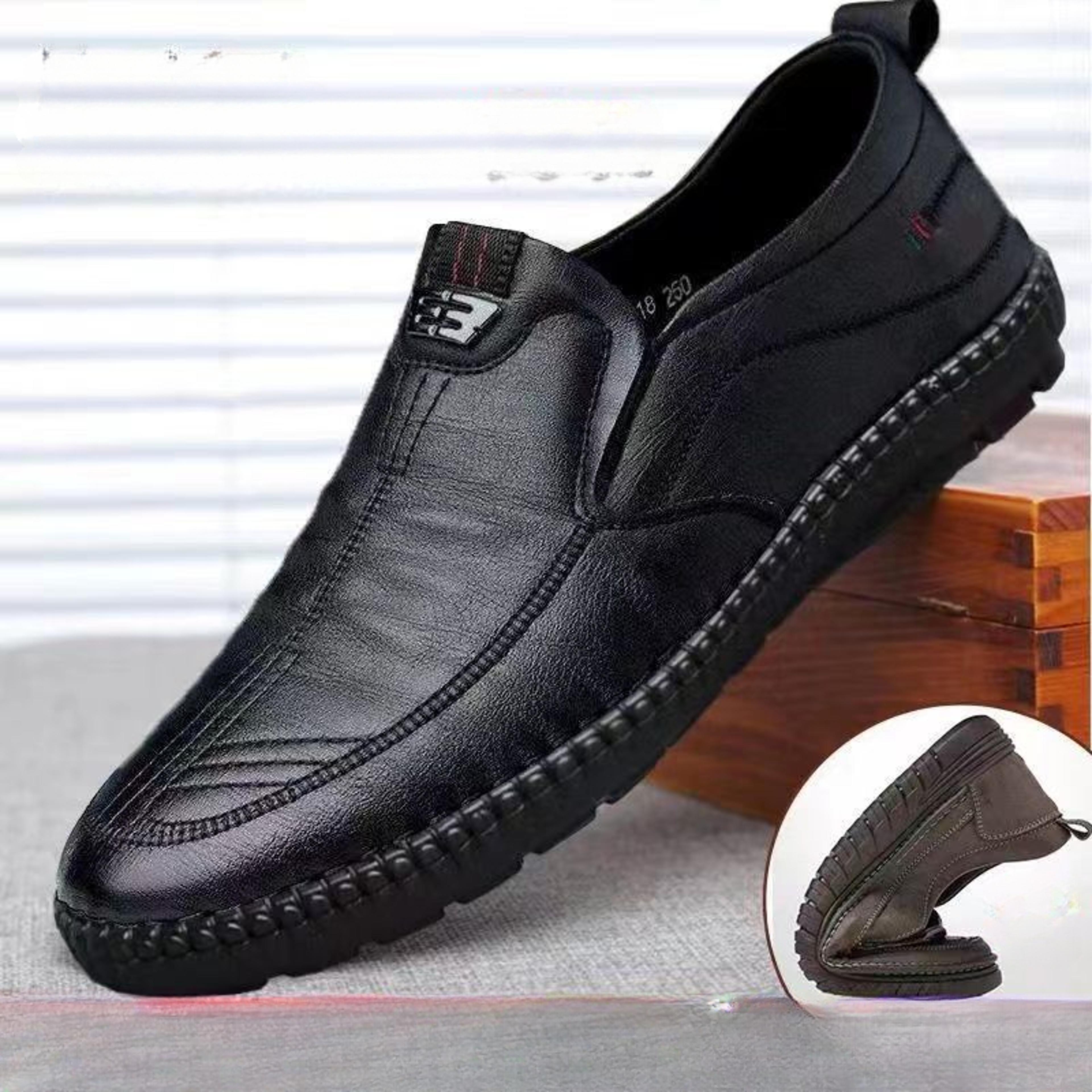 non slip walking flats, mens leather loafers, breathable outdoor slip on casual shoes for male, work office driving