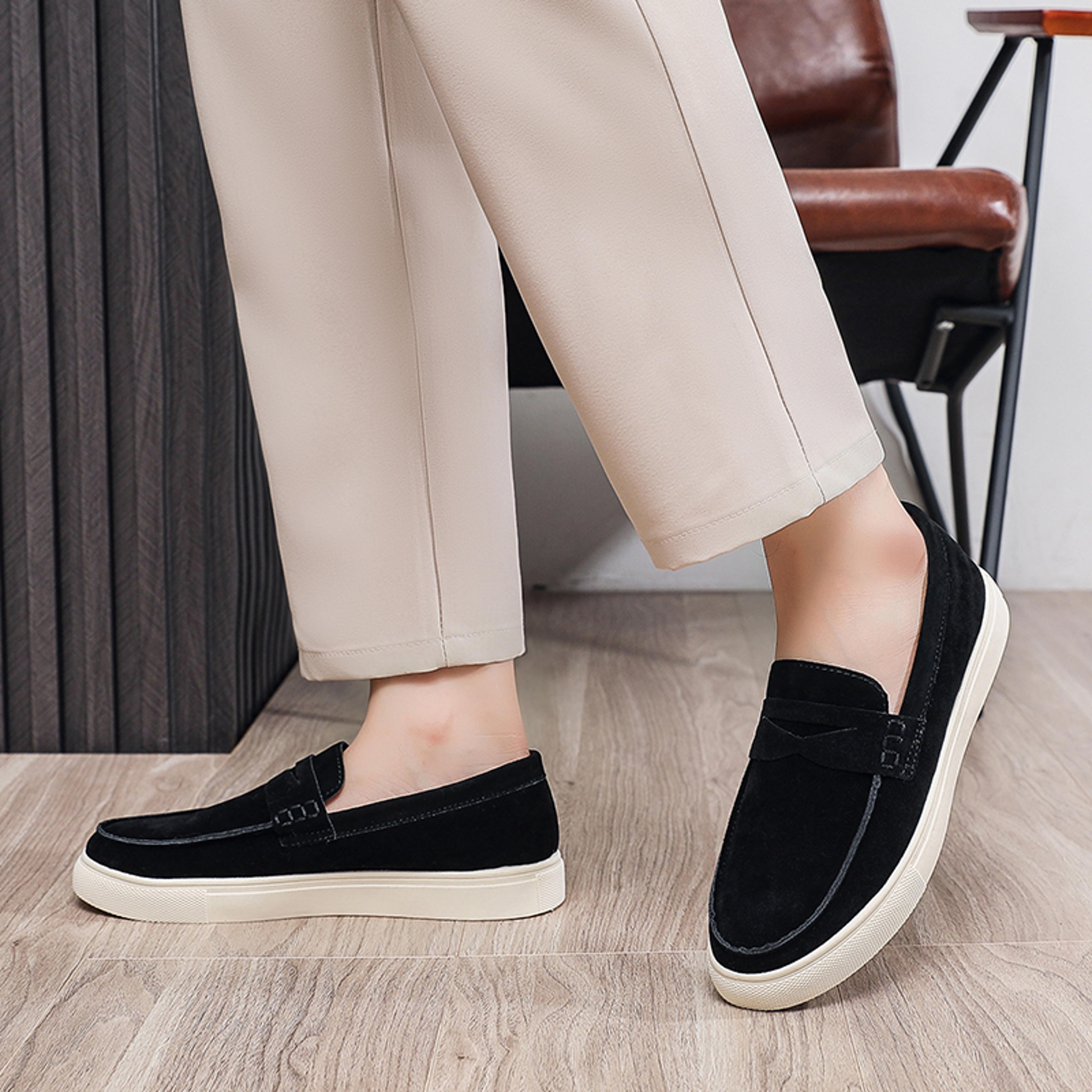 men's suede leather loafers for autumn, classic brown slip-on loafers, casual walking shoes, driving shoes for men