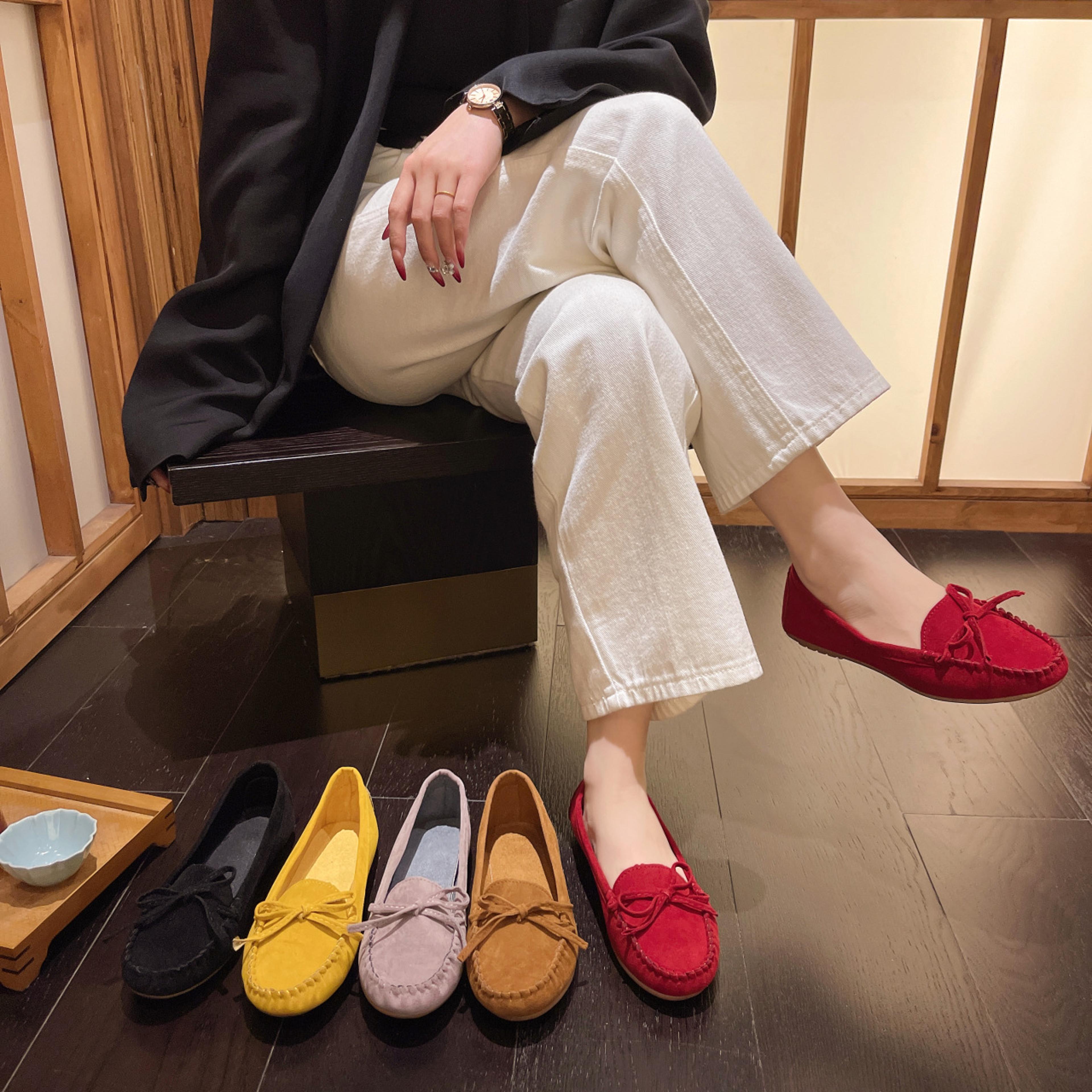 brand casual flat shoes for women, new spring autumn loafers, slip-on ladies flats, leather and cashmere single shoes