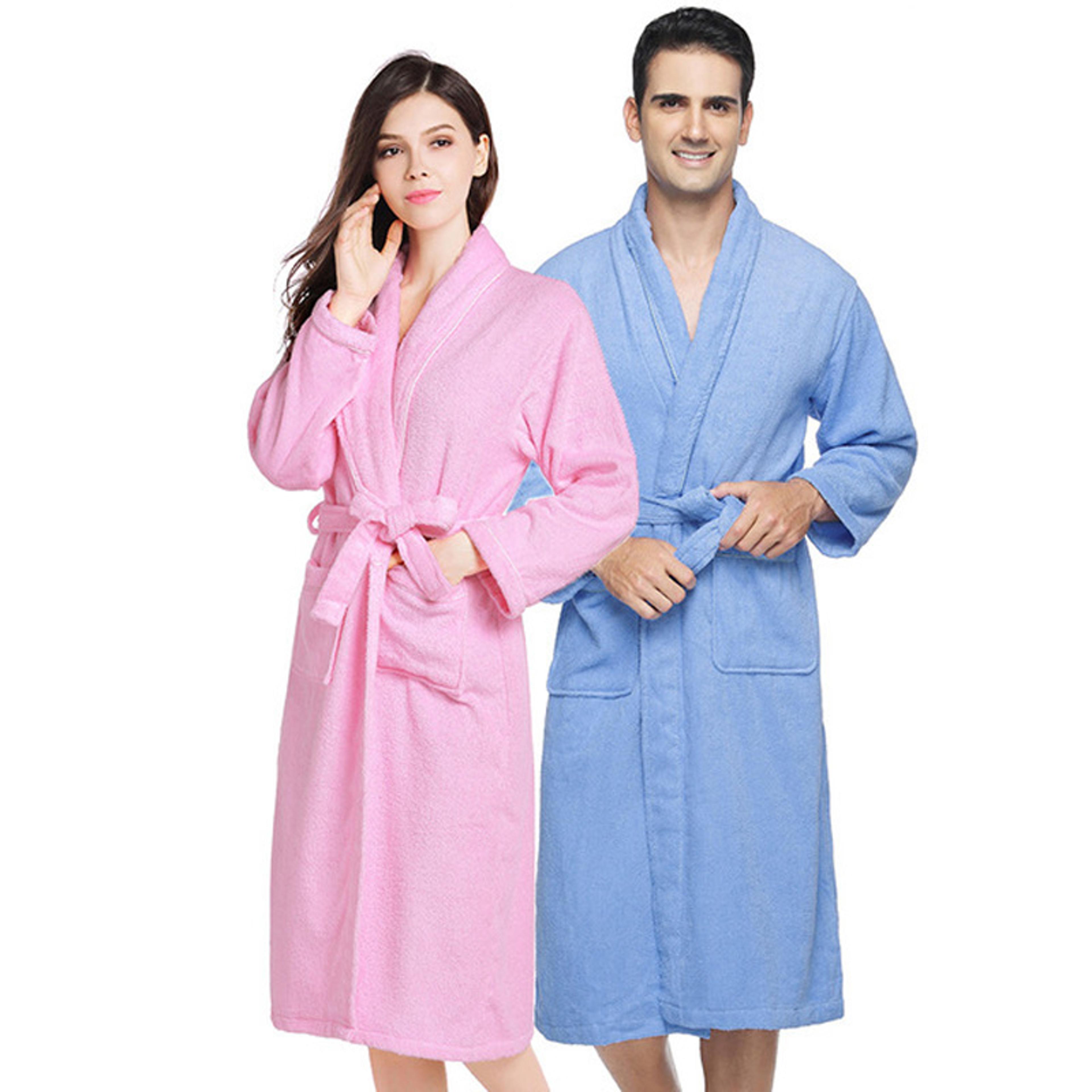 unisex cotton robe toweling terry, soft bathrobe for men and women, nightrobe sleepwear for lovers, casual home bathrobe