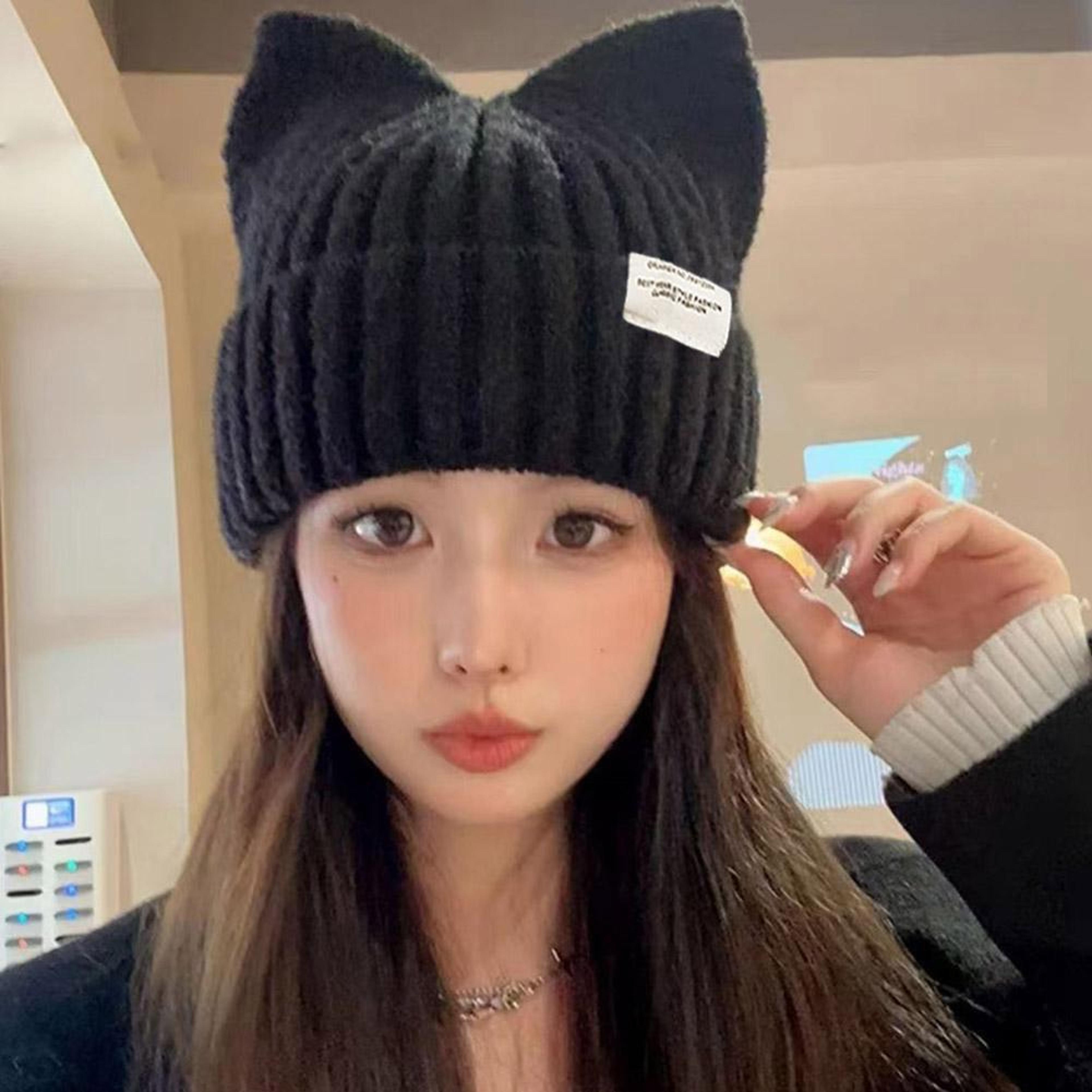 cute cat ears beanie for women, winter warmth and style, soft knitted ear protection
