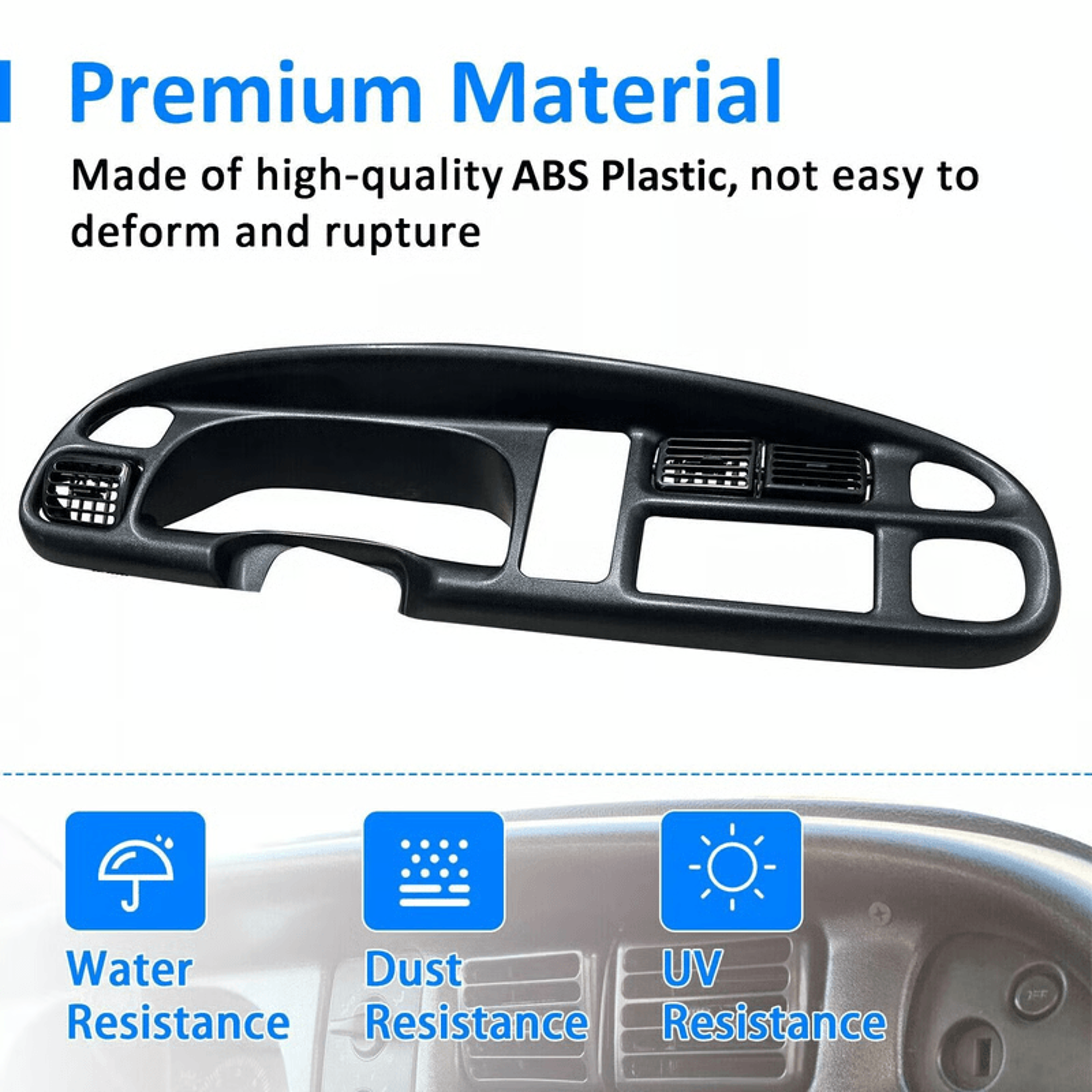 black dodge ram dash bezel with vents for 1998-2002 ram 1500 2500 3500 oem style replacement