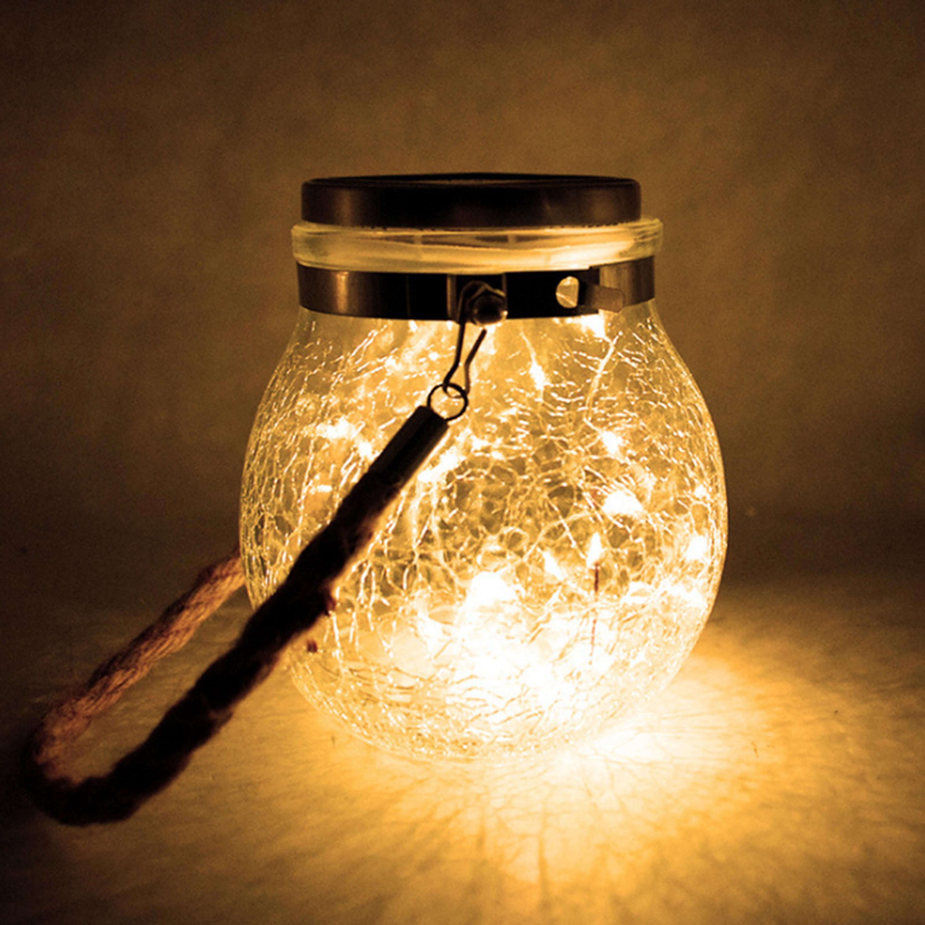outdoor string lights for garden patio yard tree, solar cracked glass jar lamp, waterproof warm white & colorful lights