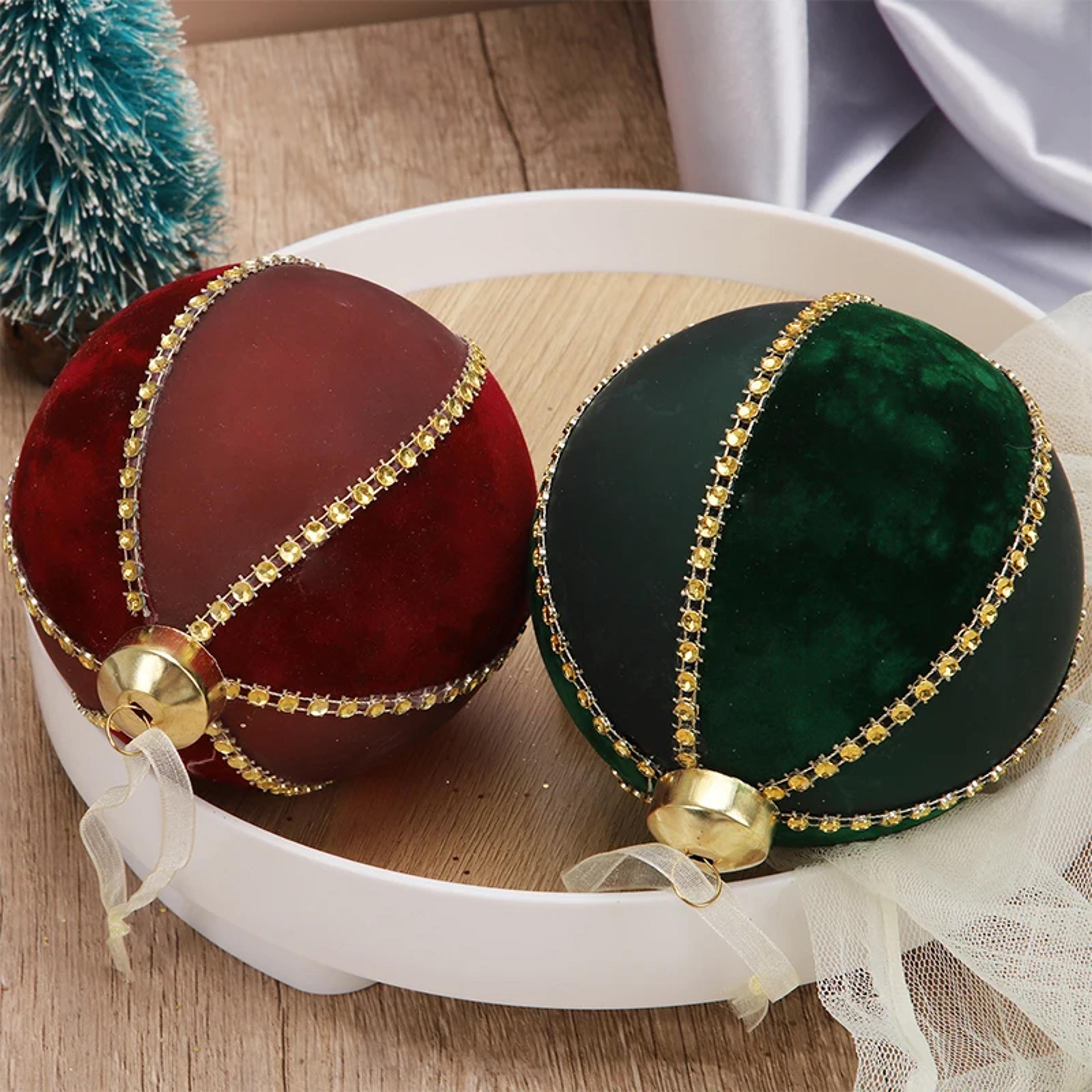 flocked glass christmas balls, rhinestone ornaments, holiday tree hangings, indoor outdoor festive decorations