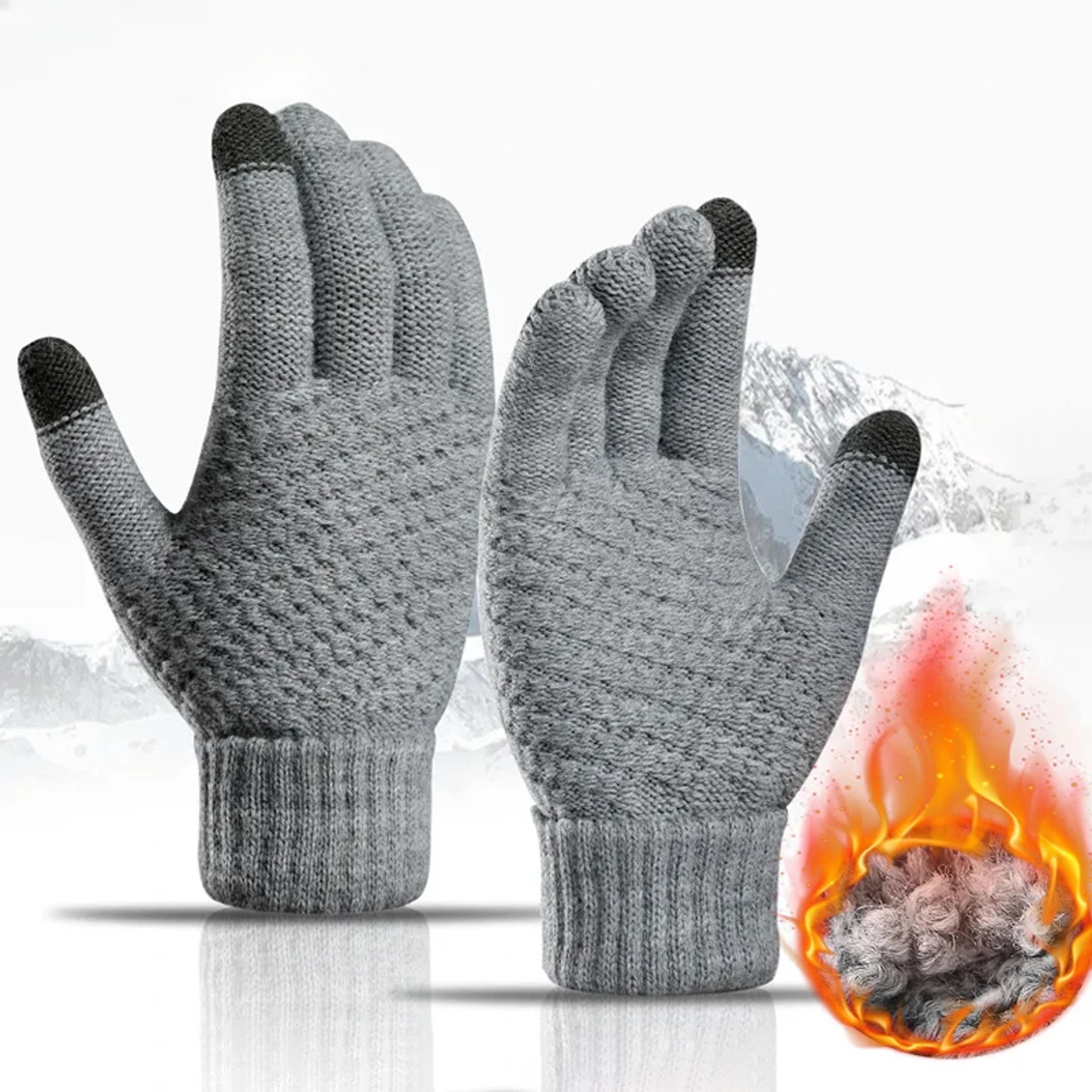 full finger outdoor cycling gloves, women men warm winter mittens, stretch classical knit wool, touch screen compatible