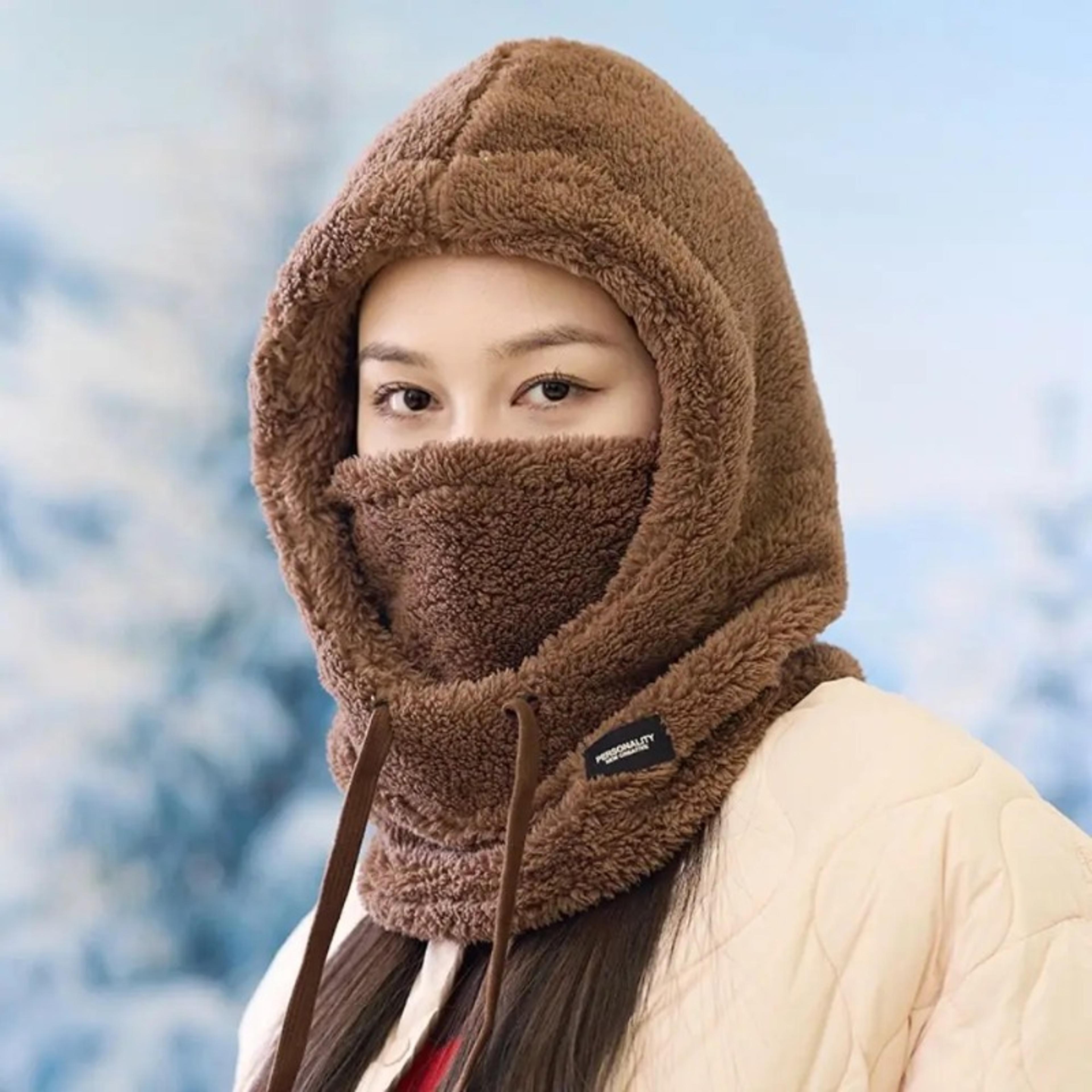 hood thermal winter balaclava, soft solid color cycling cap, keep warm ski mask hat women