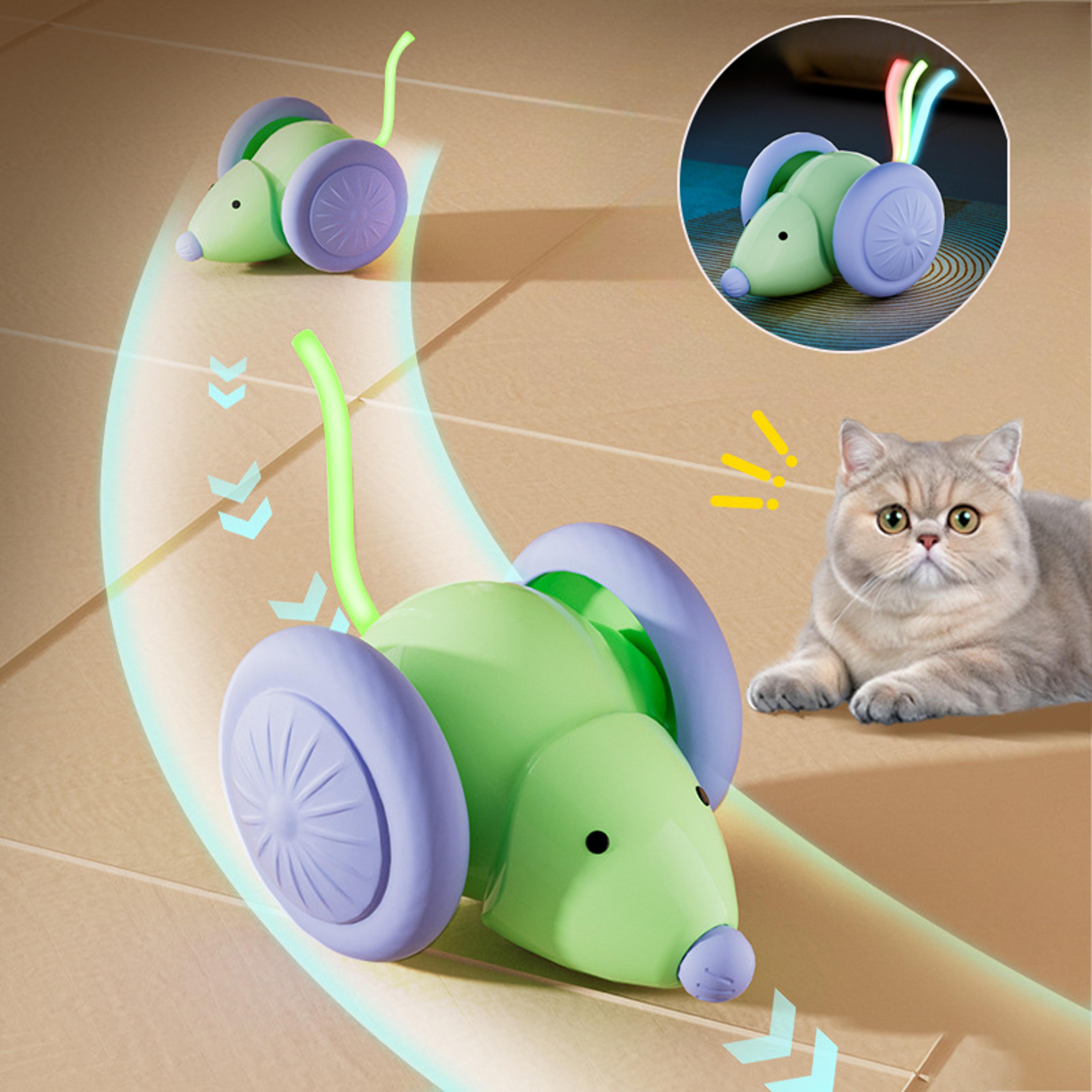 automatic teaser cat car toy with intelligent obstacle avoidance, rechargeable interactive cat toy electric mouse