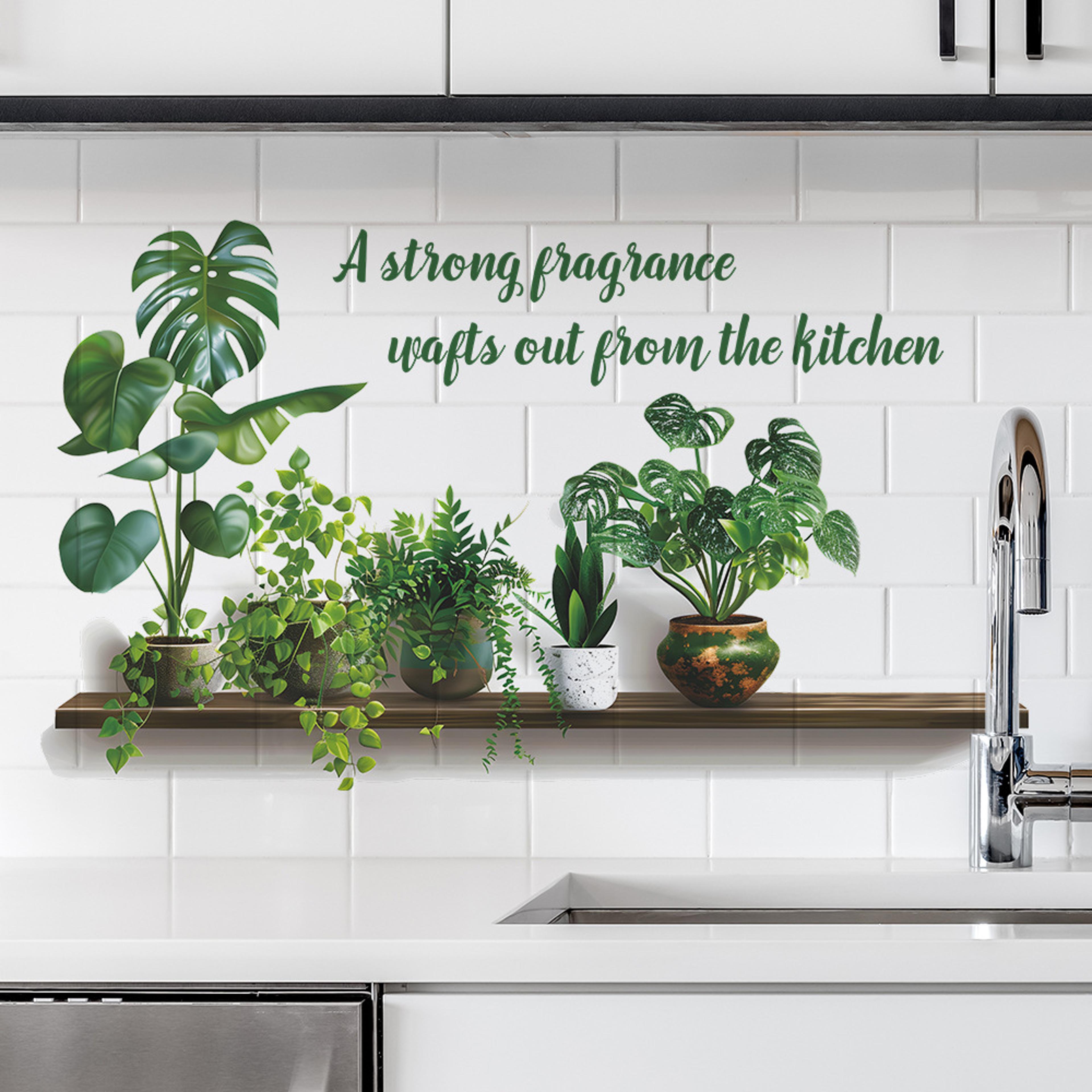 self-adhesive removable wall art, plant potted kitchen slogan stickers, home decoration accessories