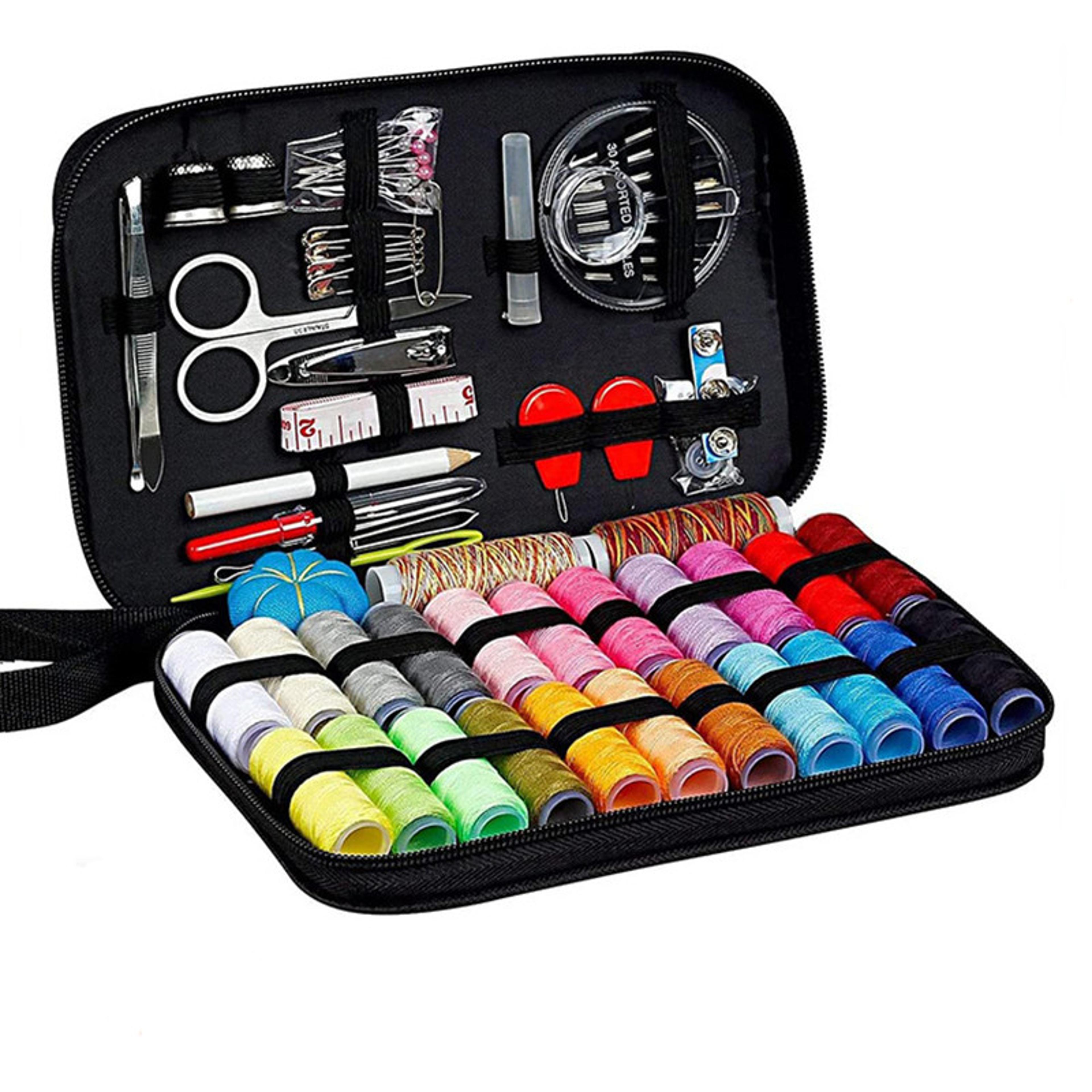 sewing kit with threads, needles storage bag, scissors, diy embroidery sewing box set
