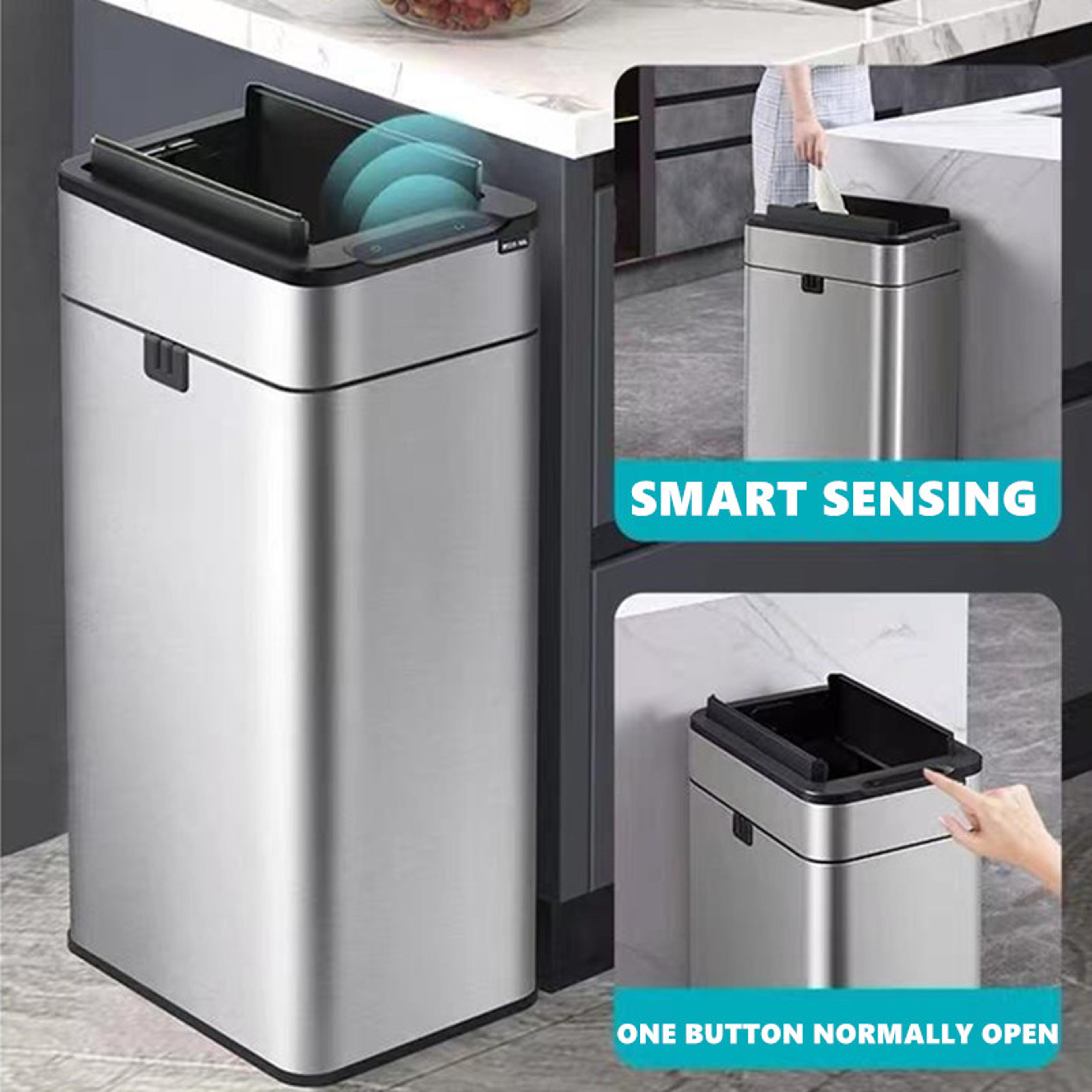 large capacity smart trash can, automatic sensor, stainless steel garbage bin for kitchen