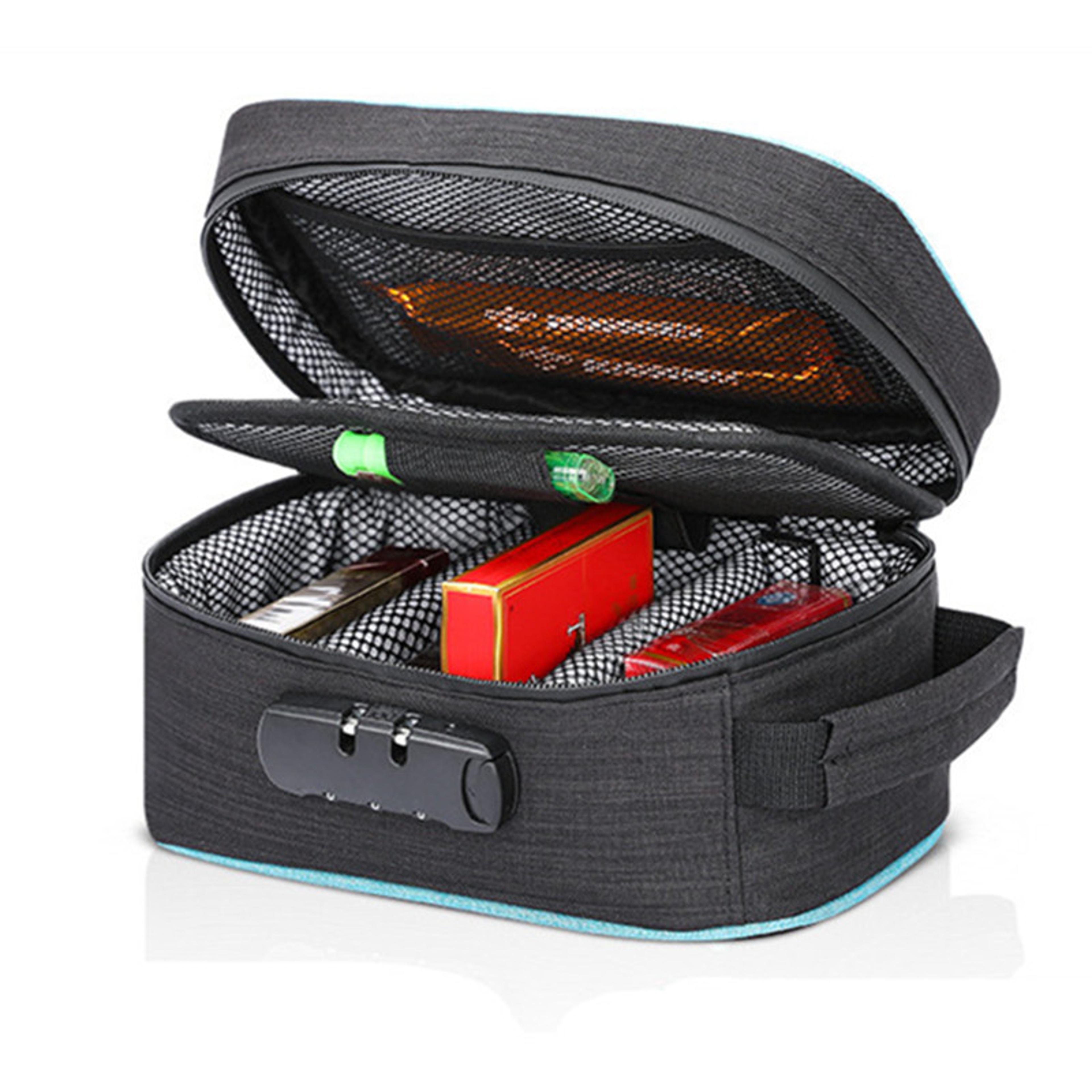 smell proof cigarette smoking stash bag, combination lock container, tobacco herbs storage, cigar grinder travel box