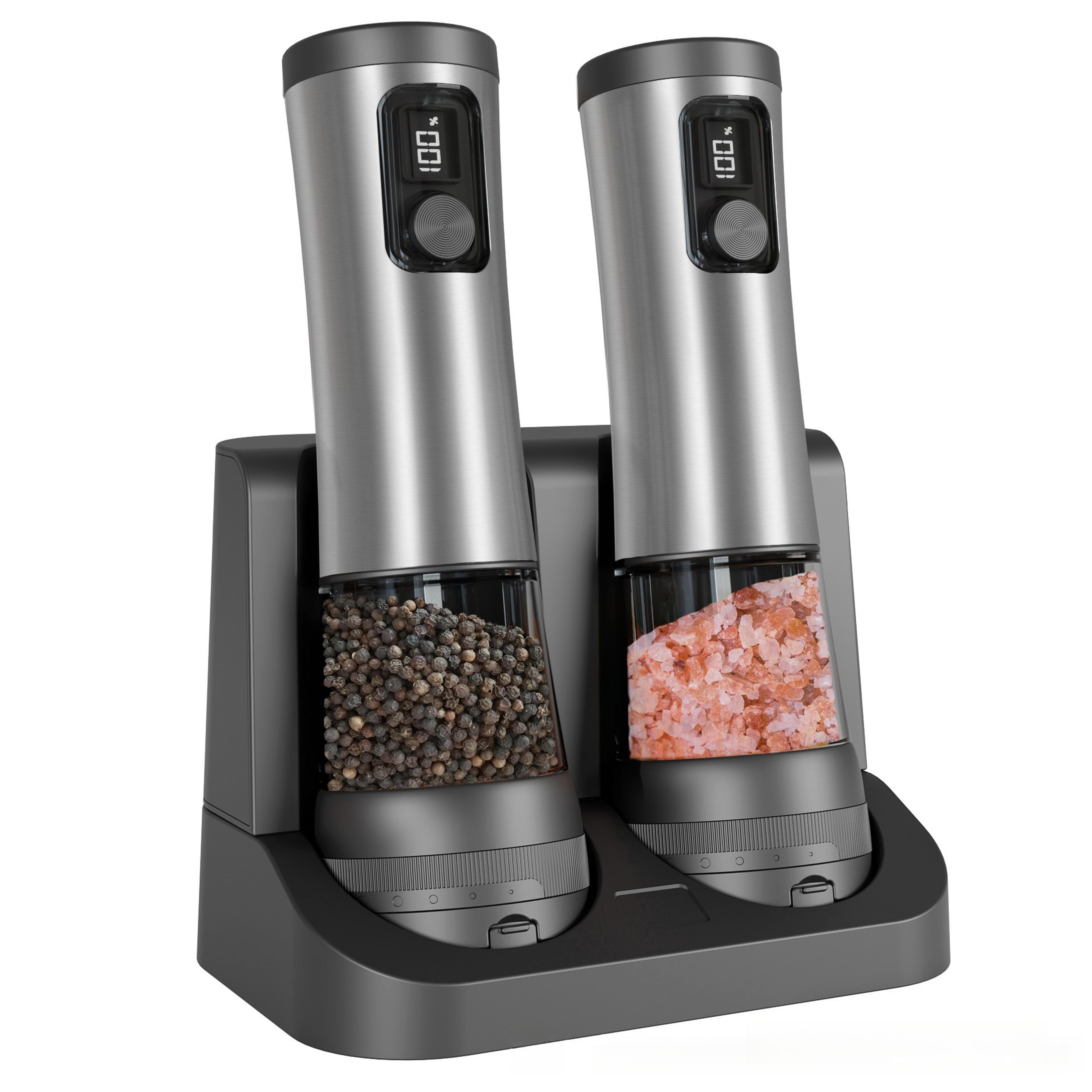 adjustable coarseness pepper salt grinder set, electric automatic design, led electricity indicator with rechargeable
