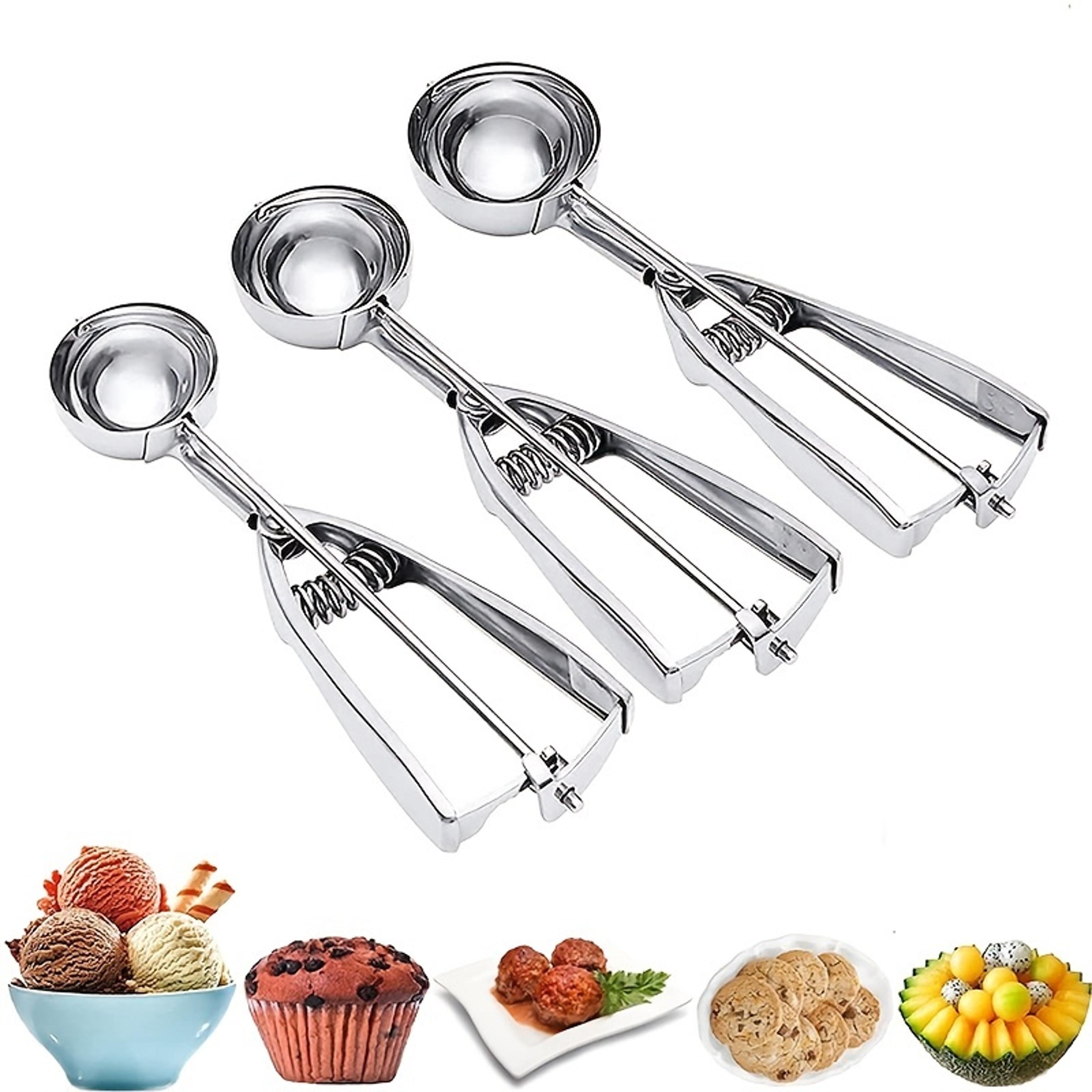 kitchen tools ice cream spoon, spring handle stainless steel scoop, home accessories mash potato watermelon ball