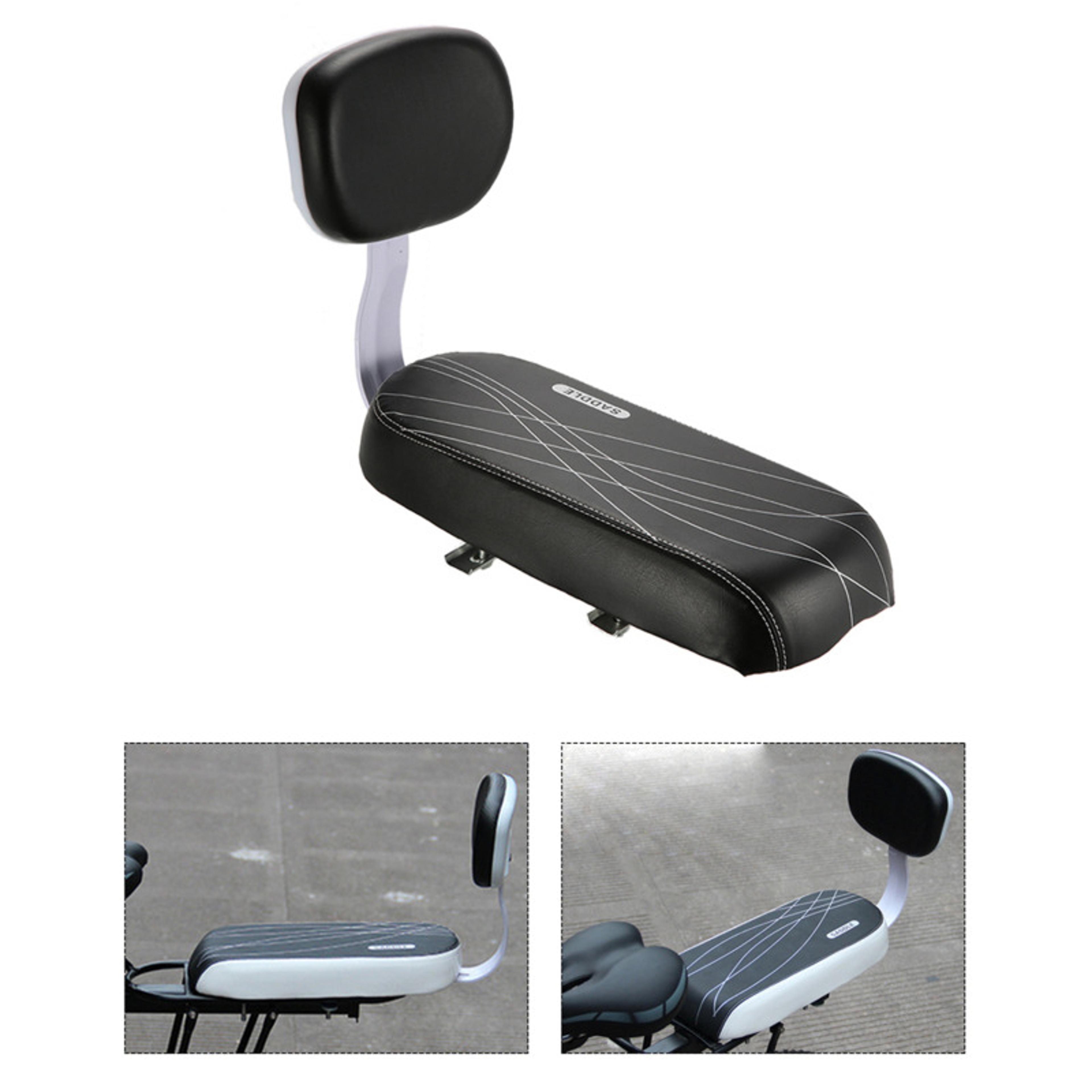 children seat with back rest, bicycle back seat bike, pu leather soft cushion rear rack, water resistant seat