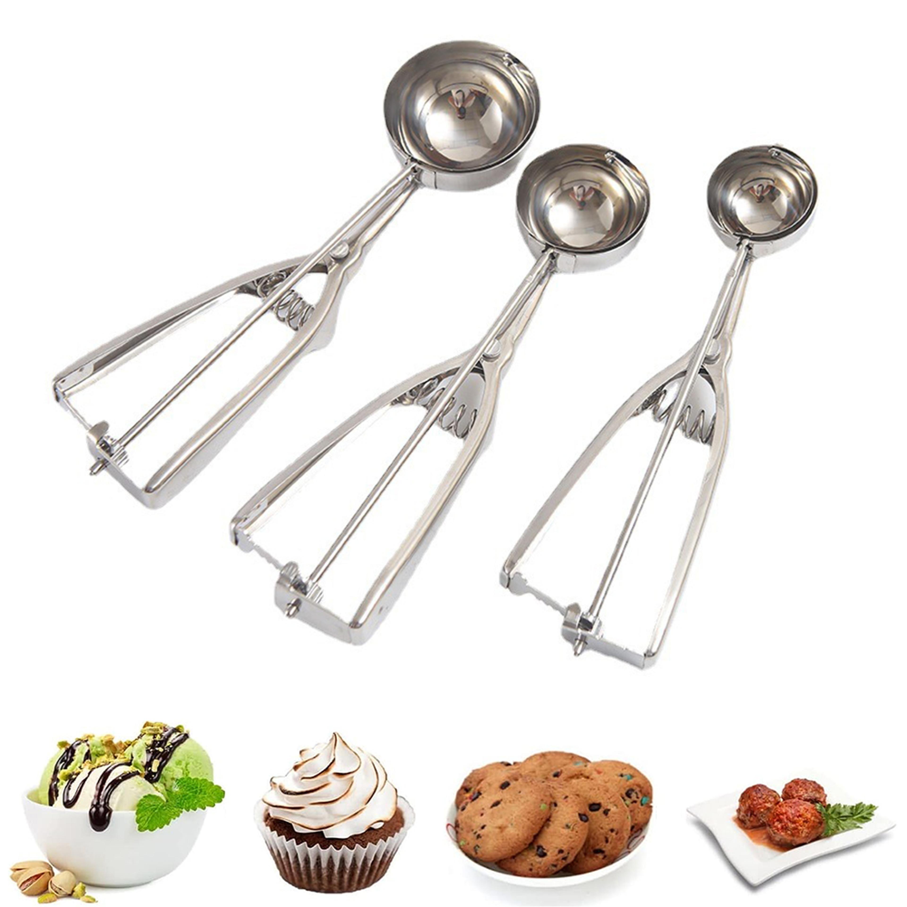 stainless steel cookie scoop with trigger, ice cream scoop for fruit, baking, cupcake dough