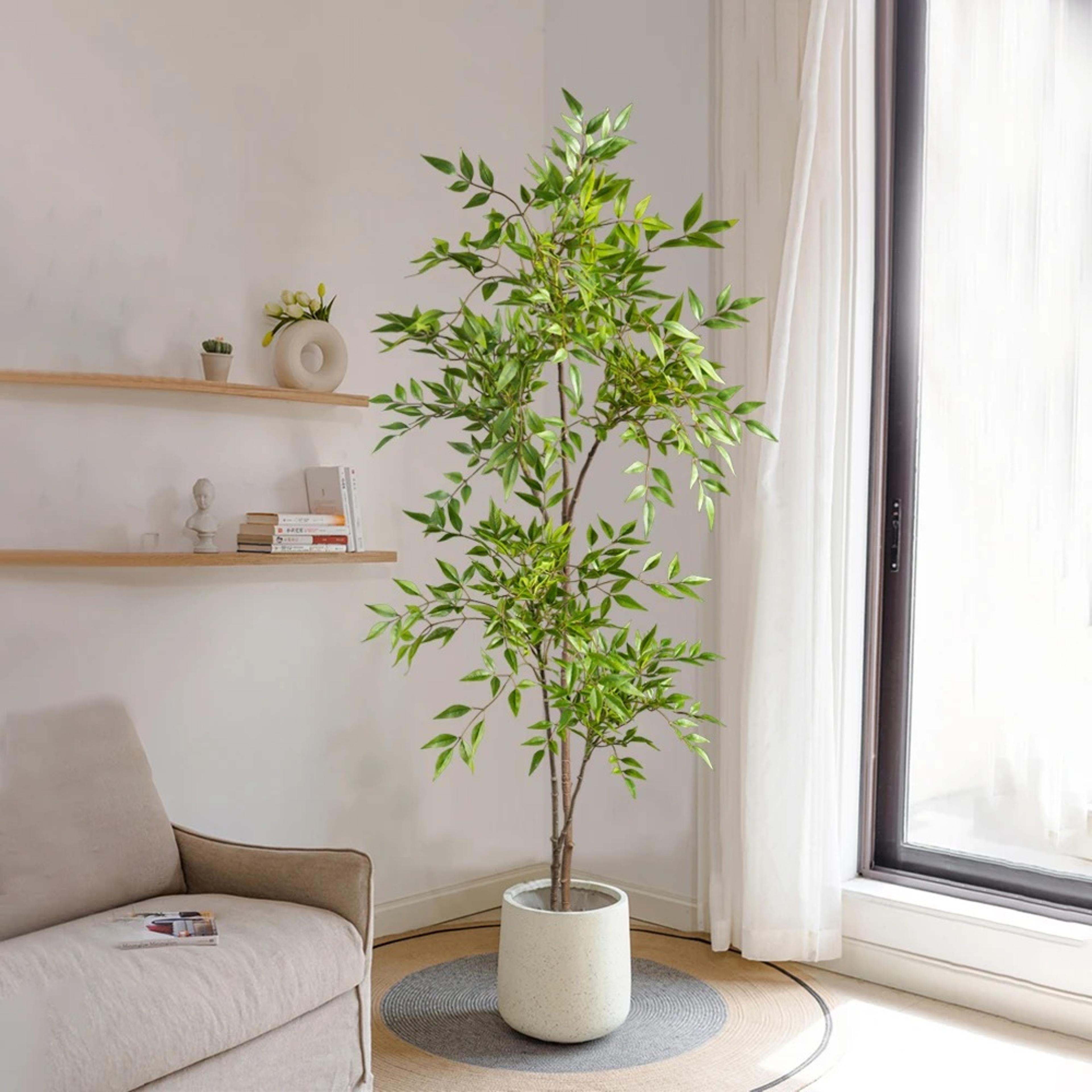 green tall plants fake, artificial plants nandina tree, faux branches leaves plants for home garden office decor