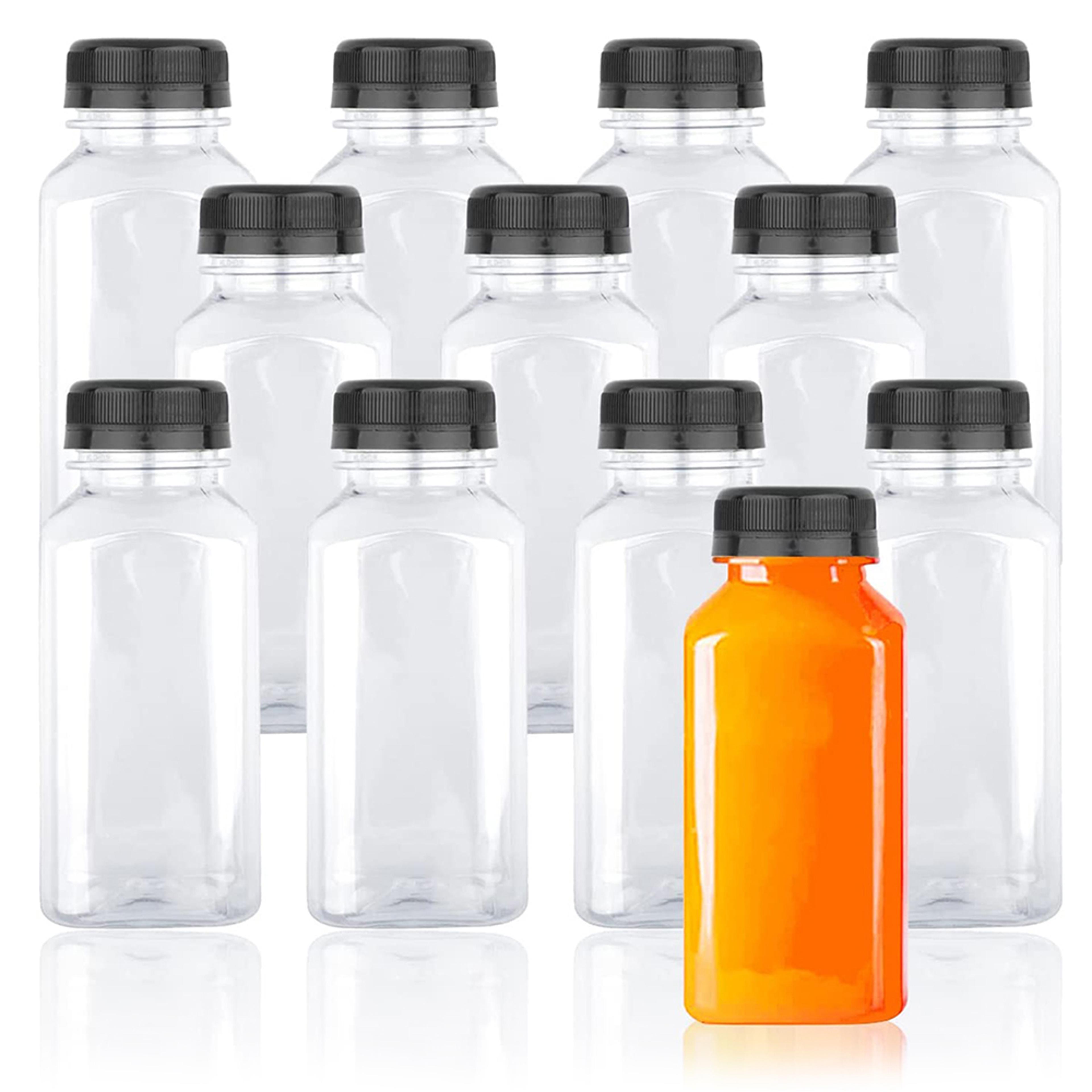empty plastic juice bottle with caps for smoothies and juicing drinks