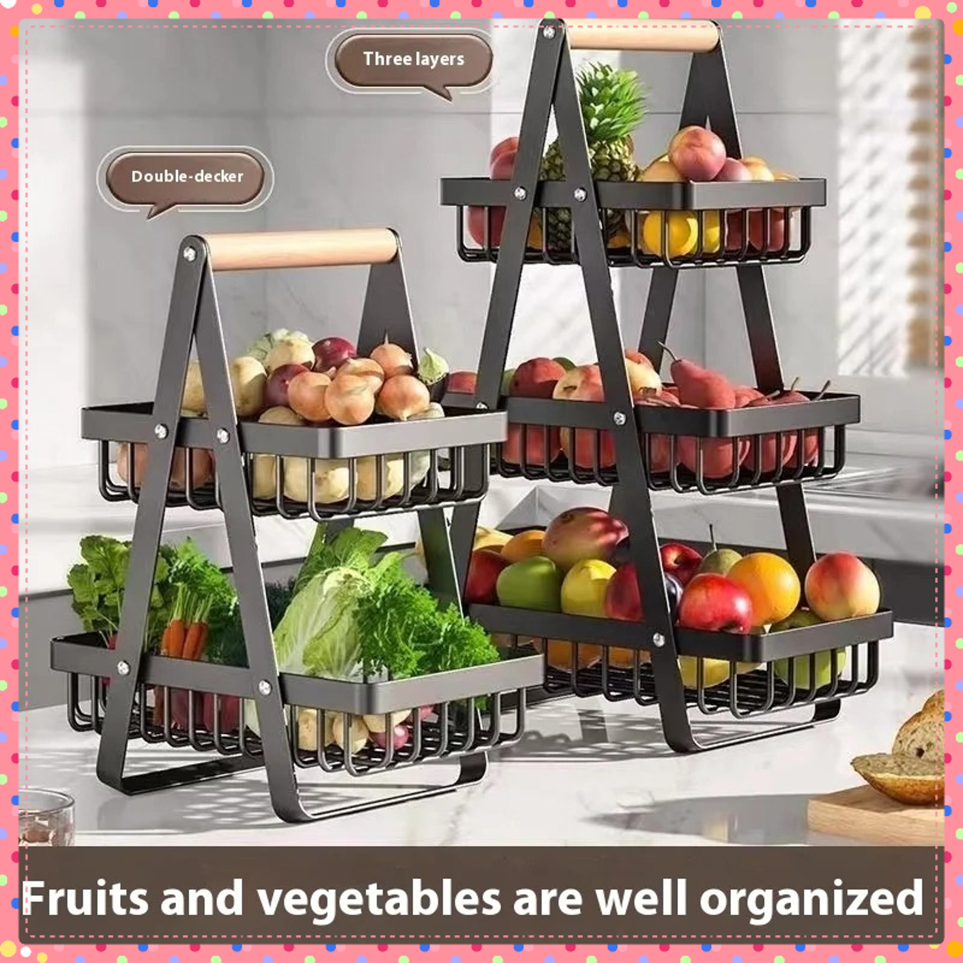 multifunctional fruit basket, new portable iron kitchen storage rack, multi-layer snack storage shelf
