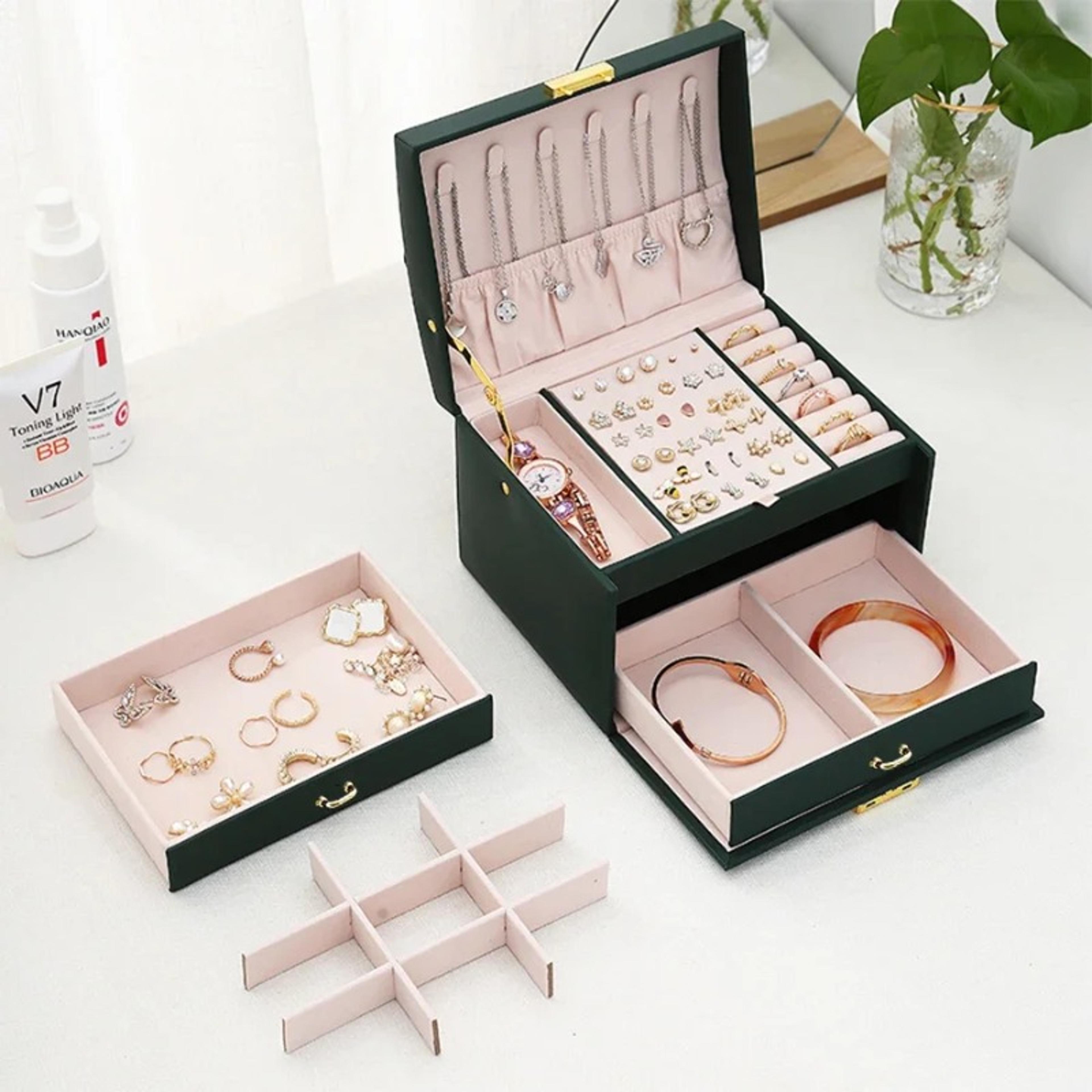 three-layer jewelry box with new lock arch for secure jewelry storage