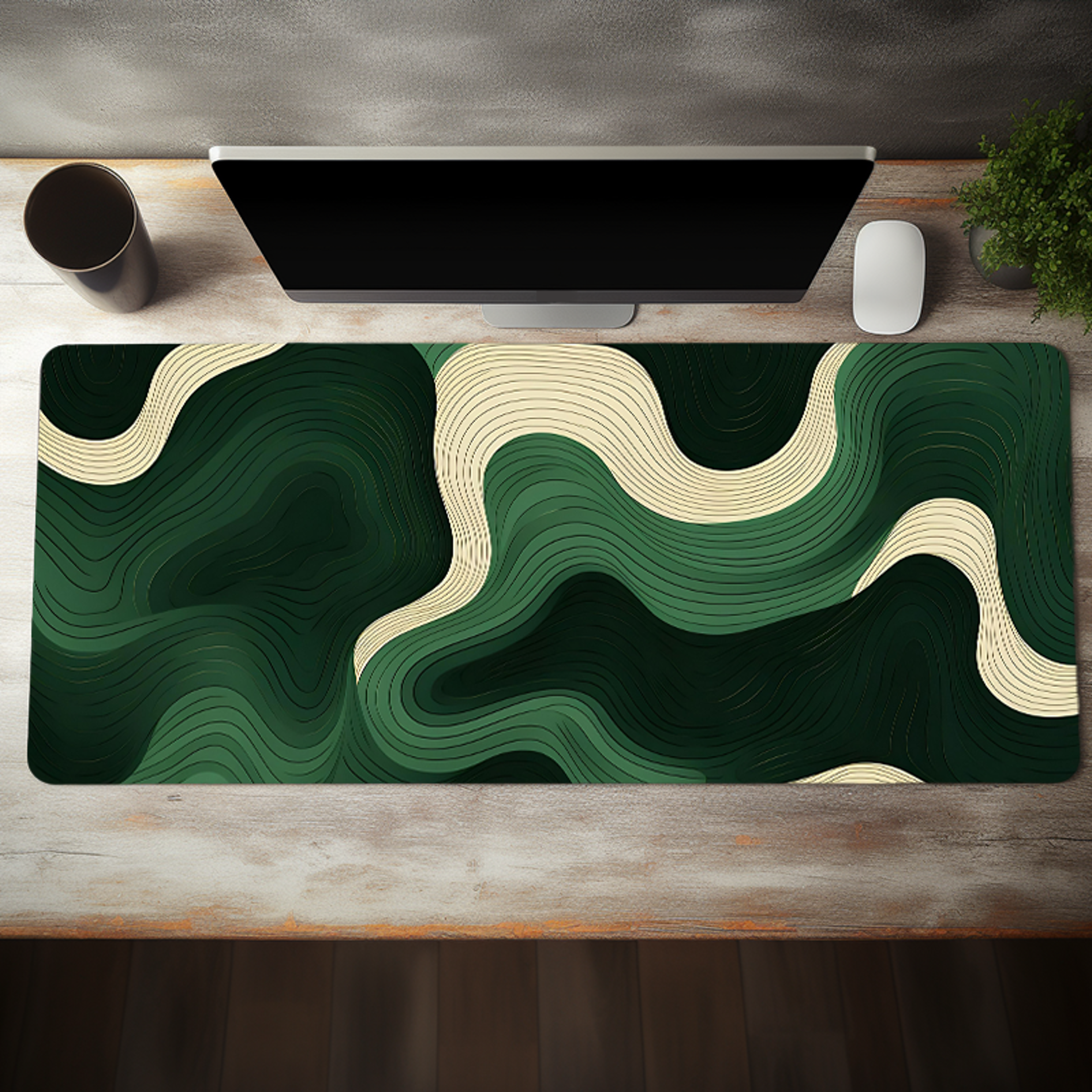 mouse pad large desk pad, green and beige abstract, natural rubber, anti slip office desk mat, perfect gift for teens