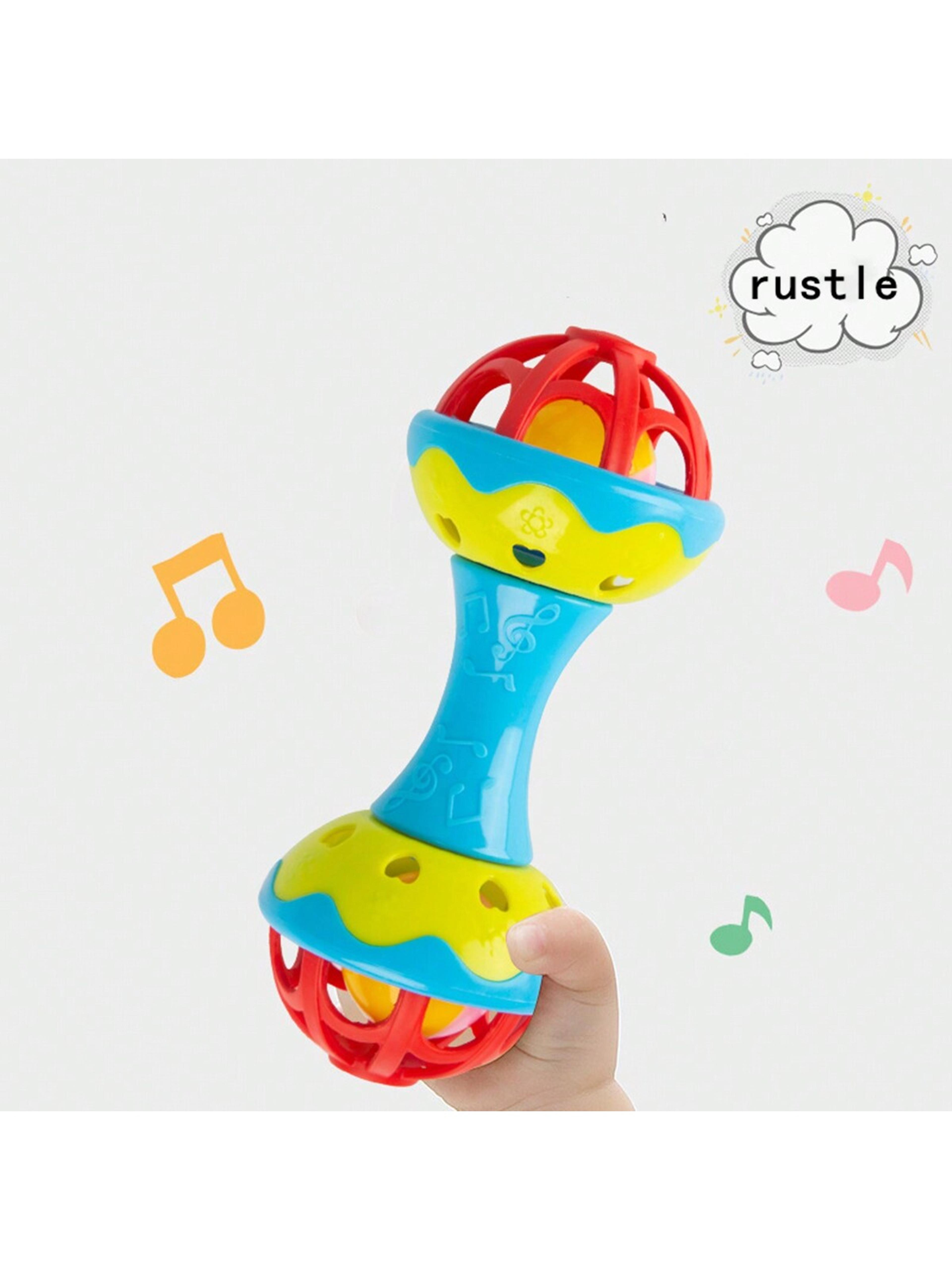 hand rattles soothing, toddler double-headed rattle toys, baby grip nibbling toys