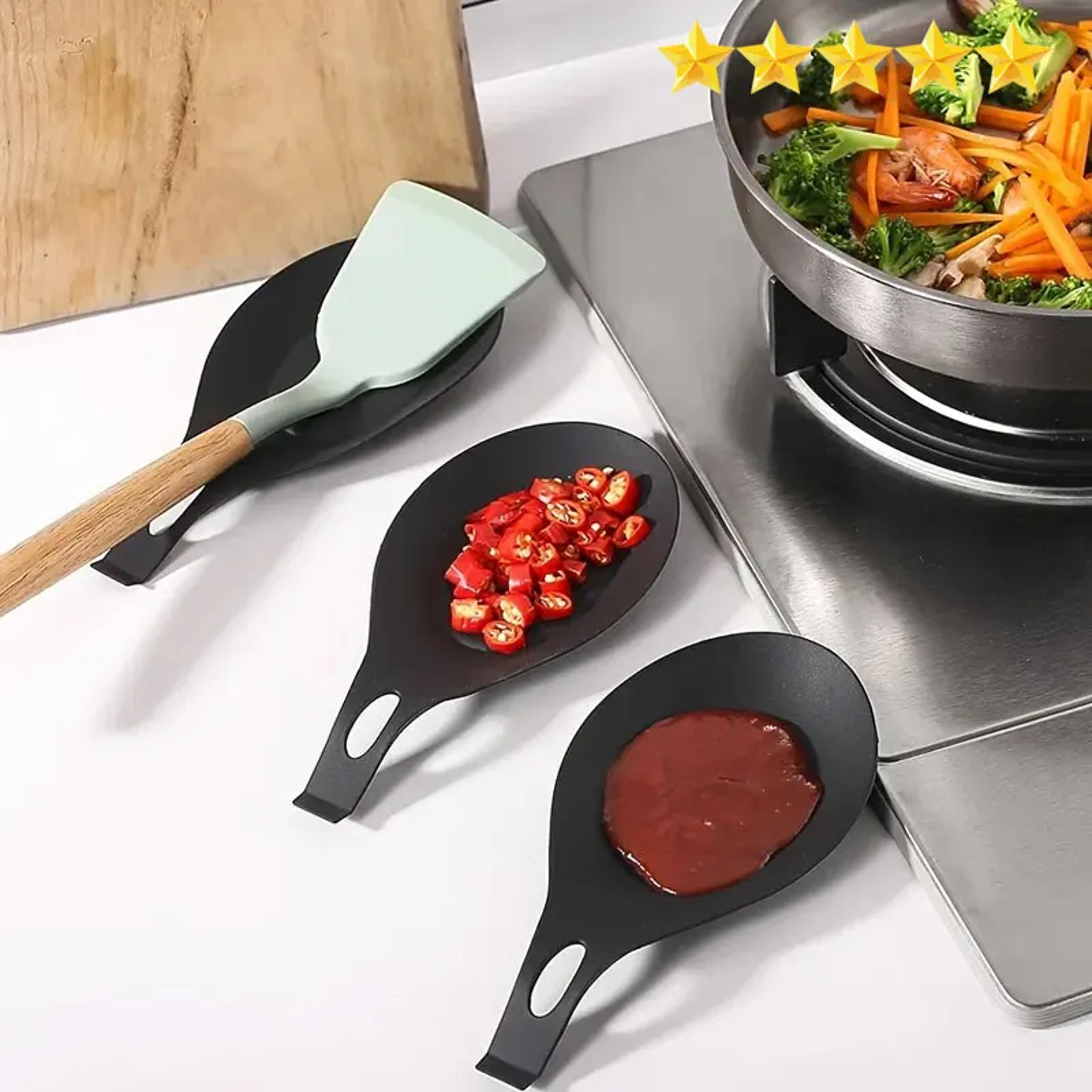 heat resistant silicone spoon rest, spatula holder, utensil placemat tray