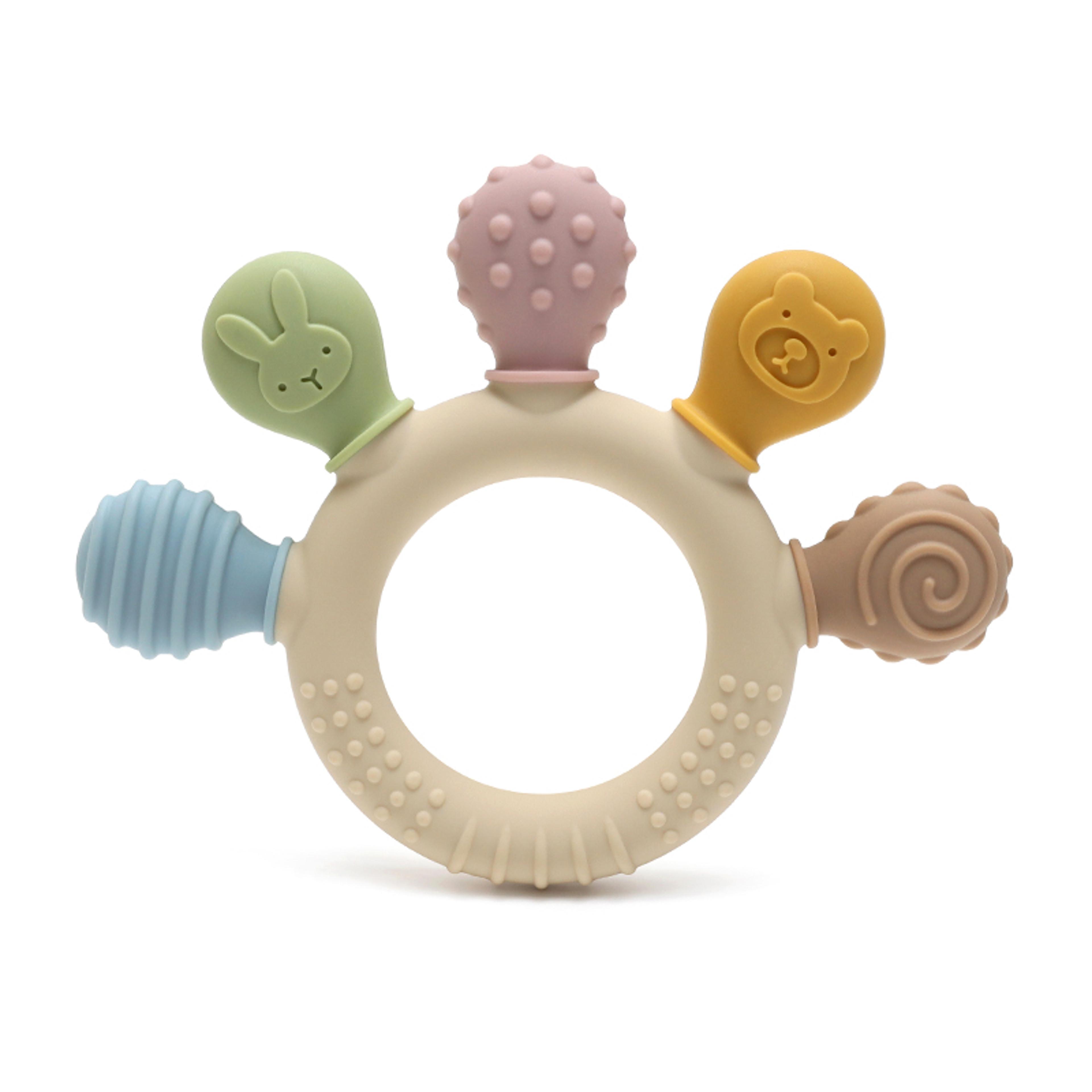 silicone baby ring teether, multicolor gum relief, anxiety soother, sensory chew beads for babies