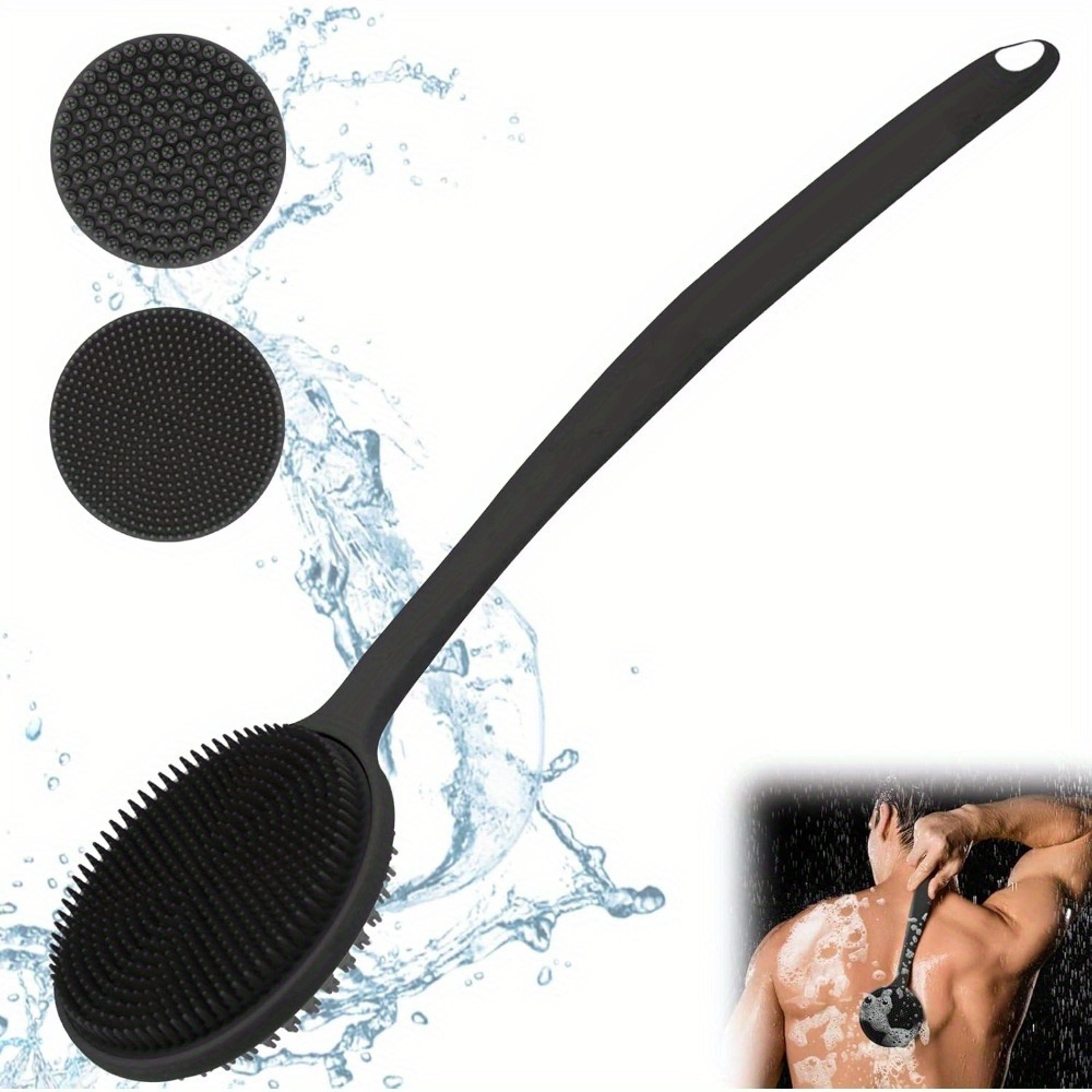shower back scrubber brush with silicone, deep cleansing & exfoliating massage, long handle