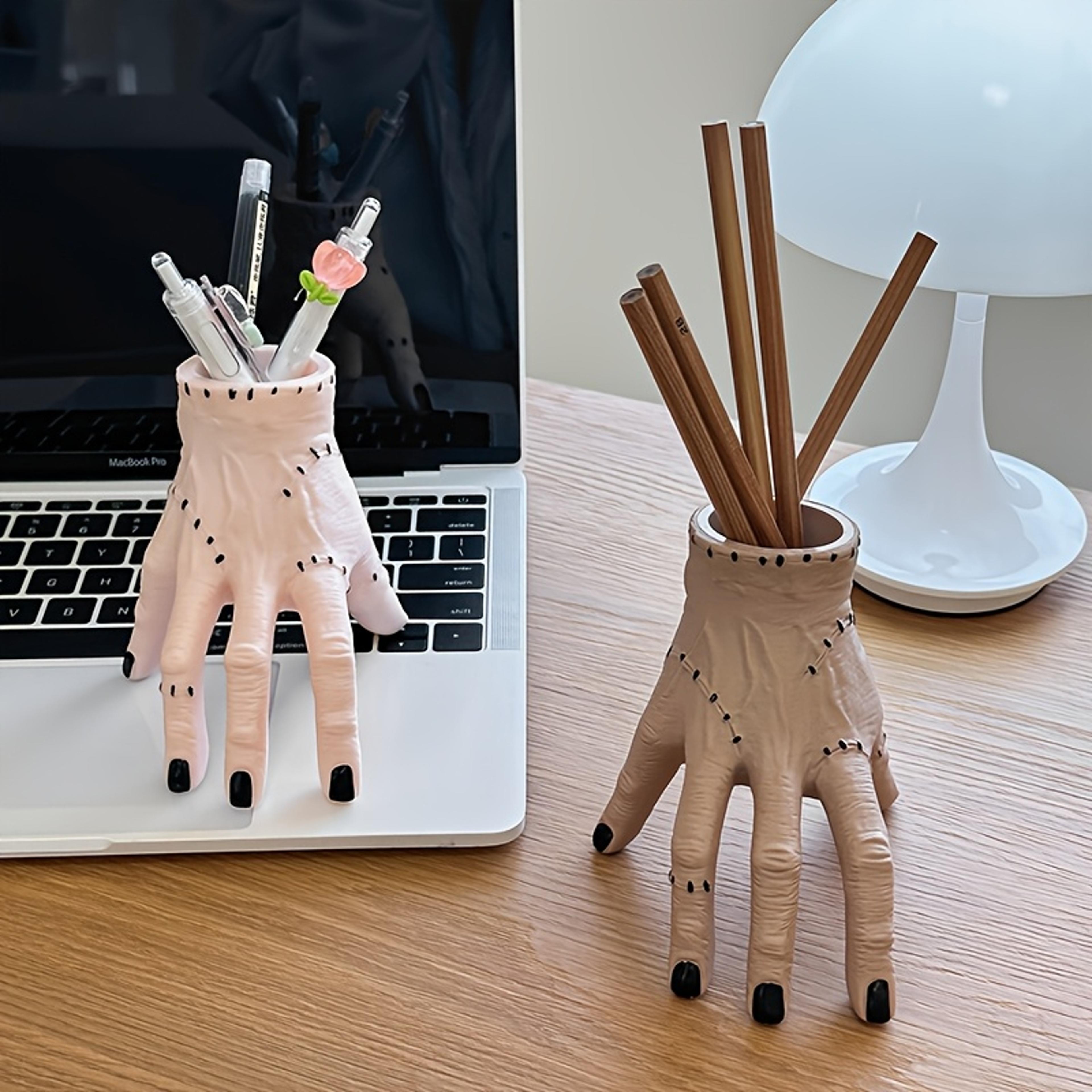 durable portable hand shaped resin pen holder, stylish holder for pencil pen, stationery and makeup brush storage