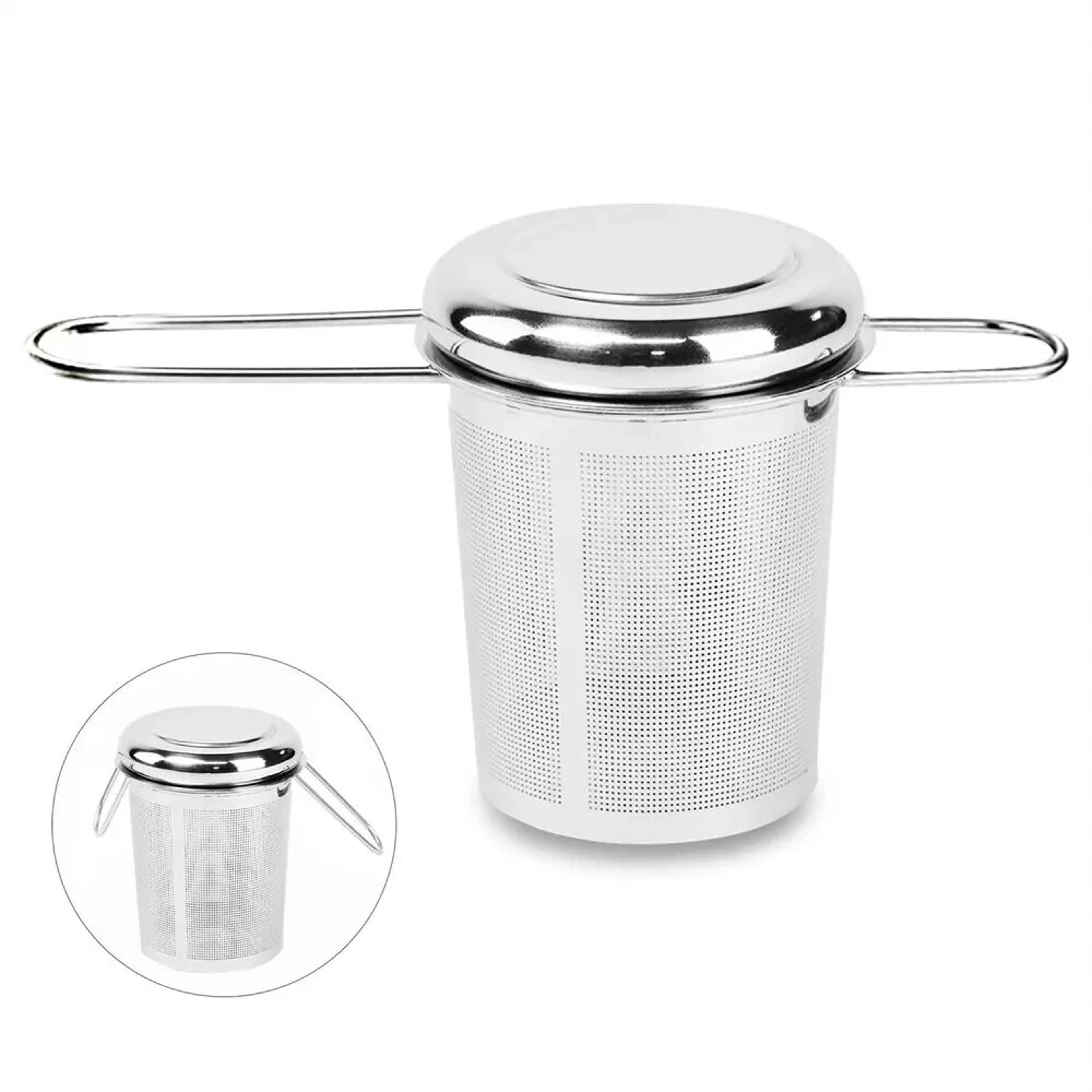 reusable stainless steel tea infuser set with lid, spice filter for teapots, mugs, loose leaf tea