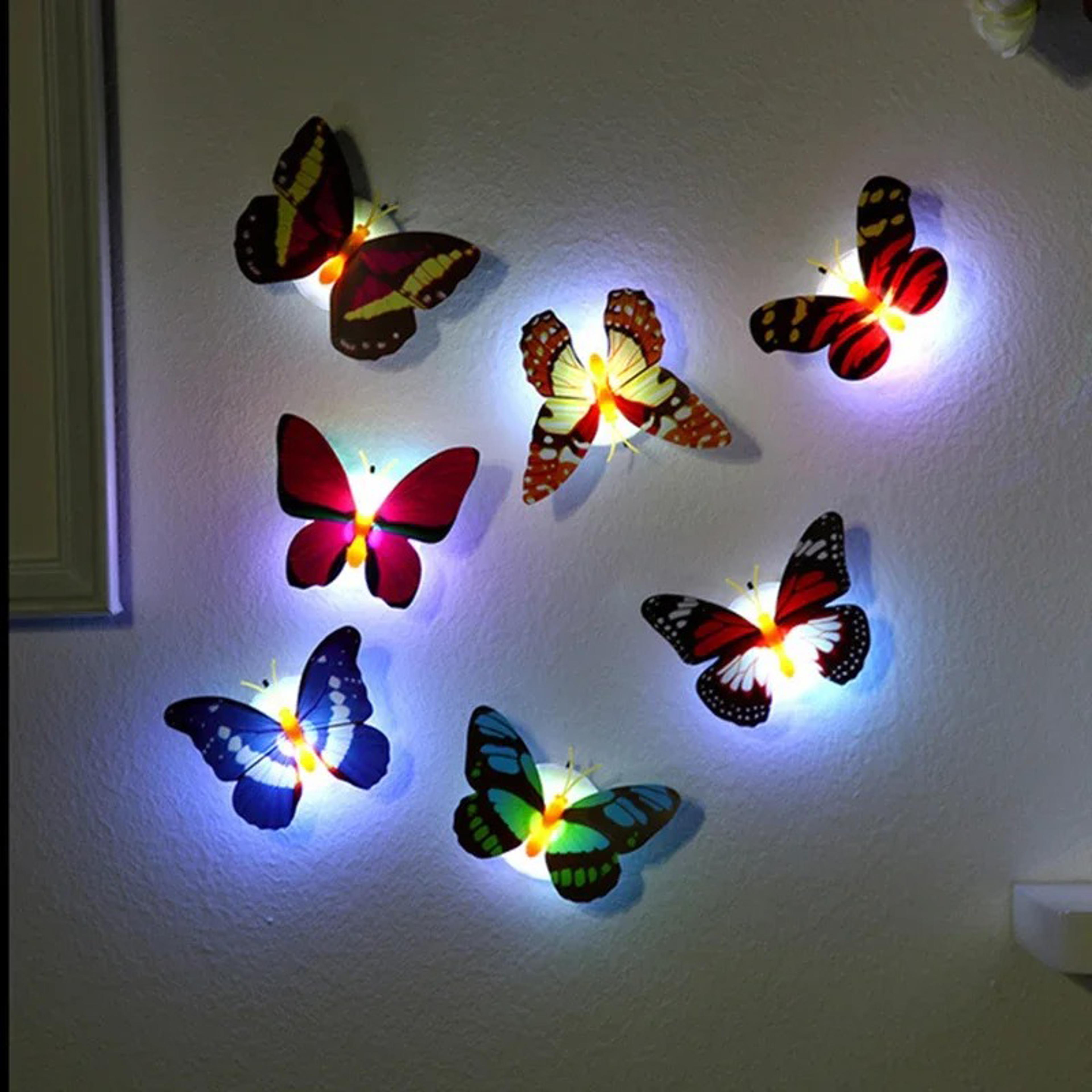 colorful butterfly night light, funny glowing led stickable wall lights, diy creative home decor
