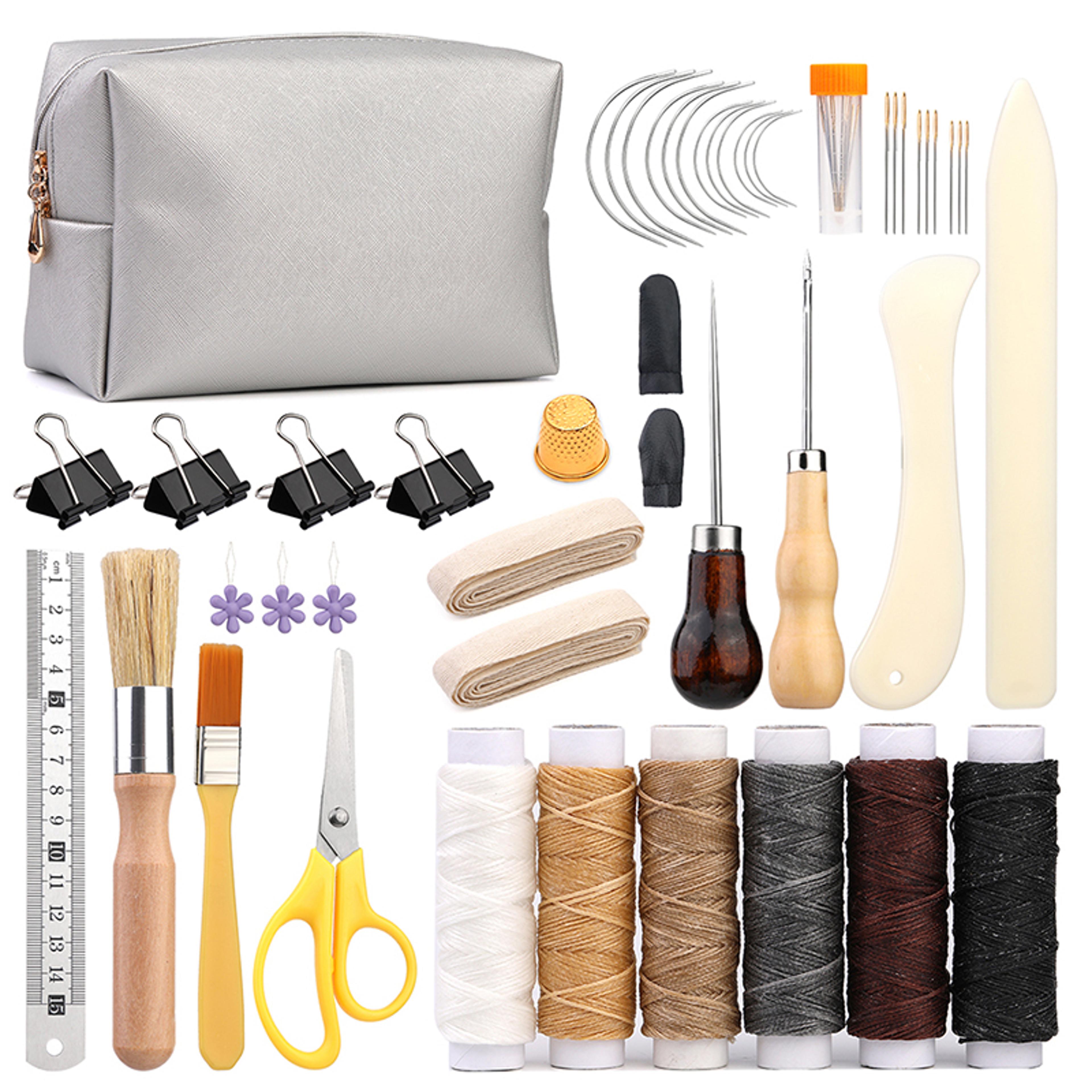 diy crafts bookbinding tools kit with paper awl, curved needles, wax thread & ruler