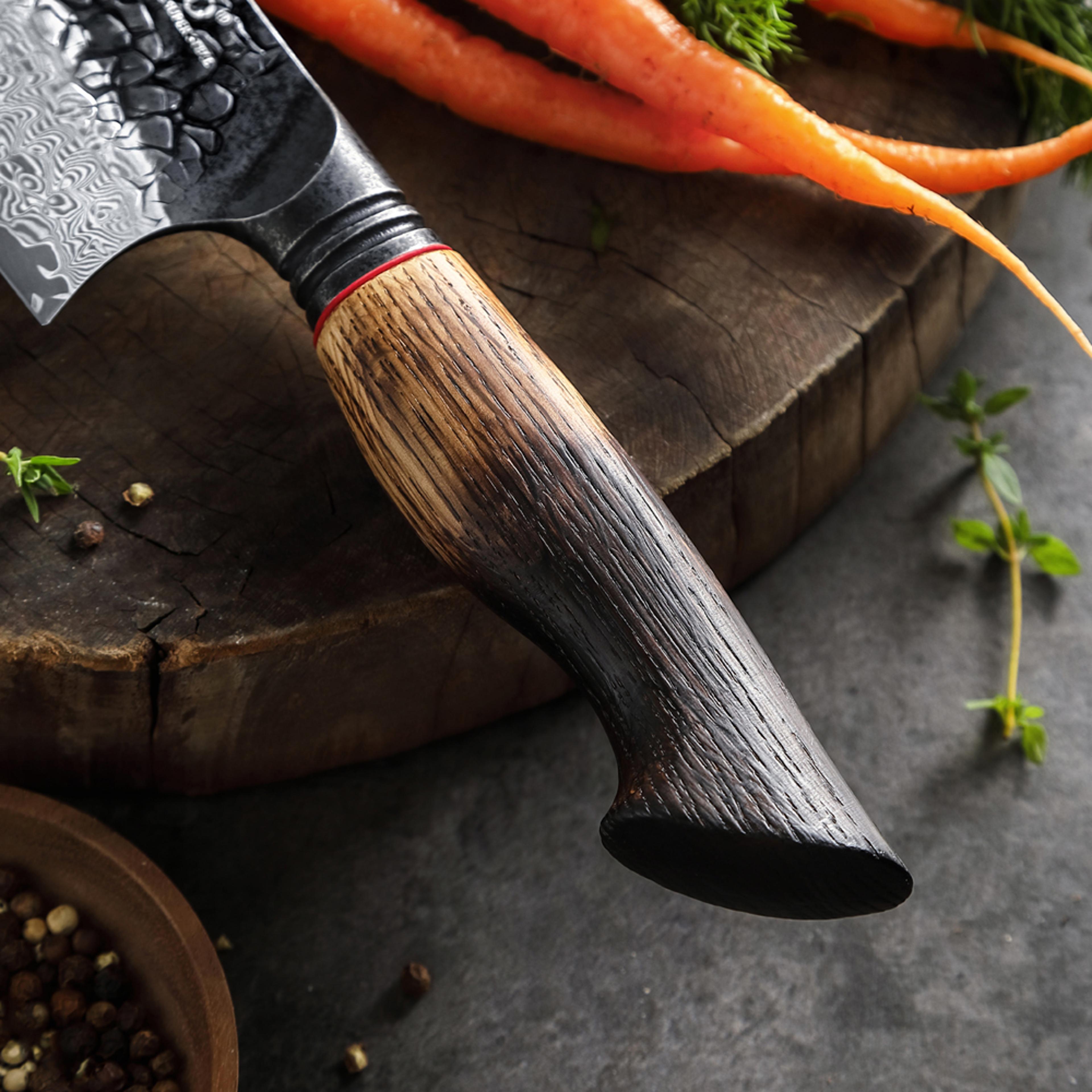 utility santoku chef knife set, oak handles, paring bread knife, easy handling and great grip knives