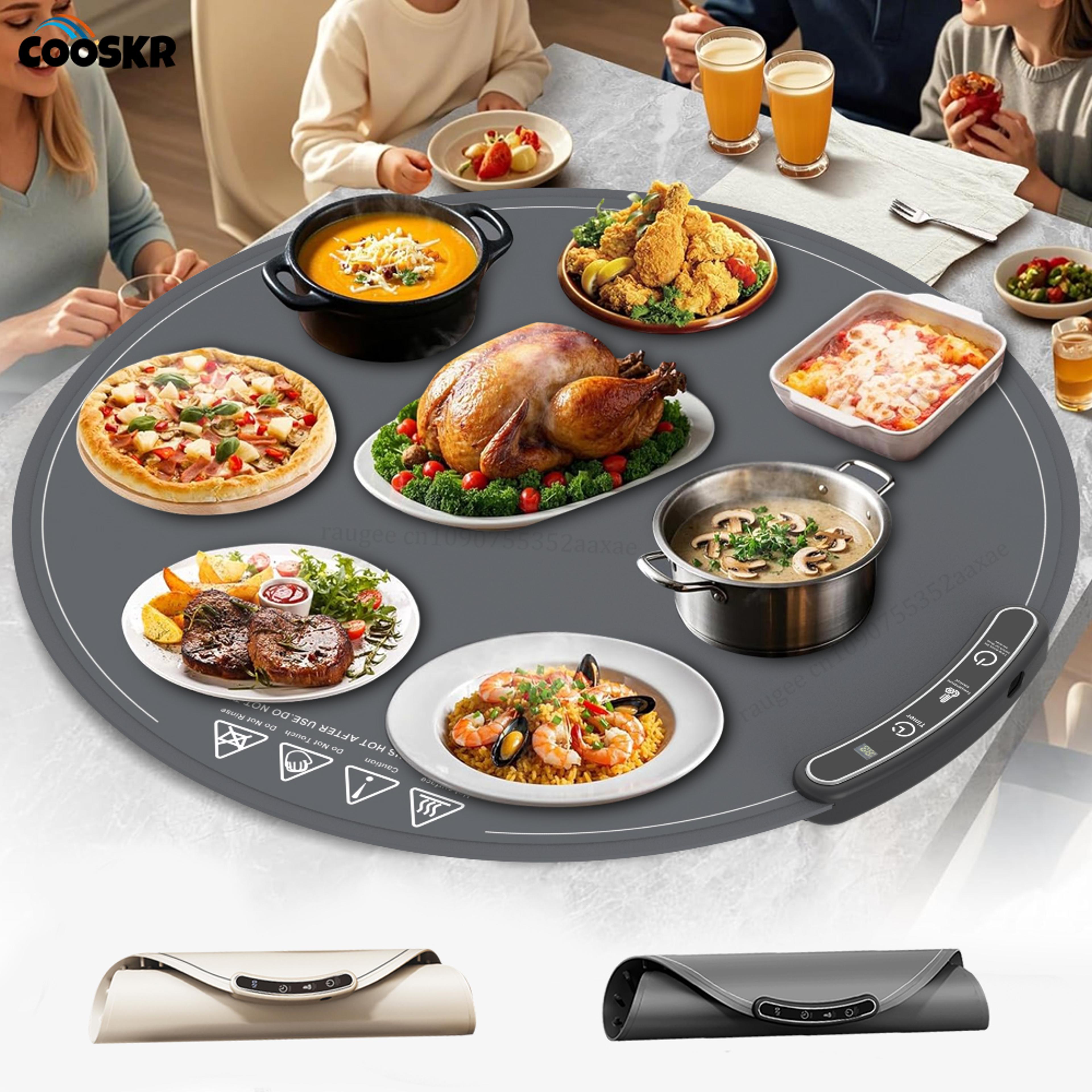 portable electric food warming mat, silicone round tray with fast heating & temperature control