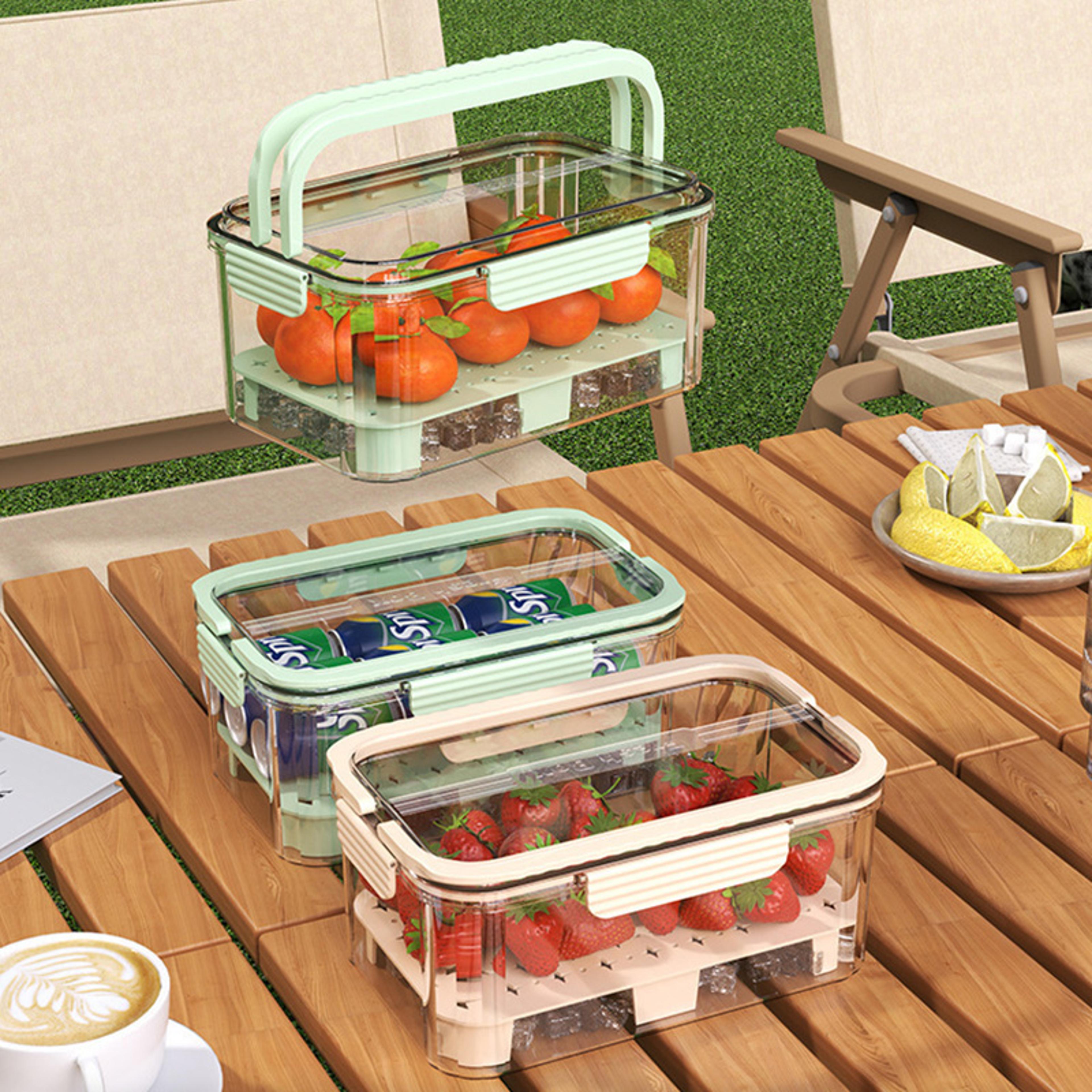 sealed storage box for fruit, portable handheld food preservation box, kitchen organizer for picnic, camping lunch box