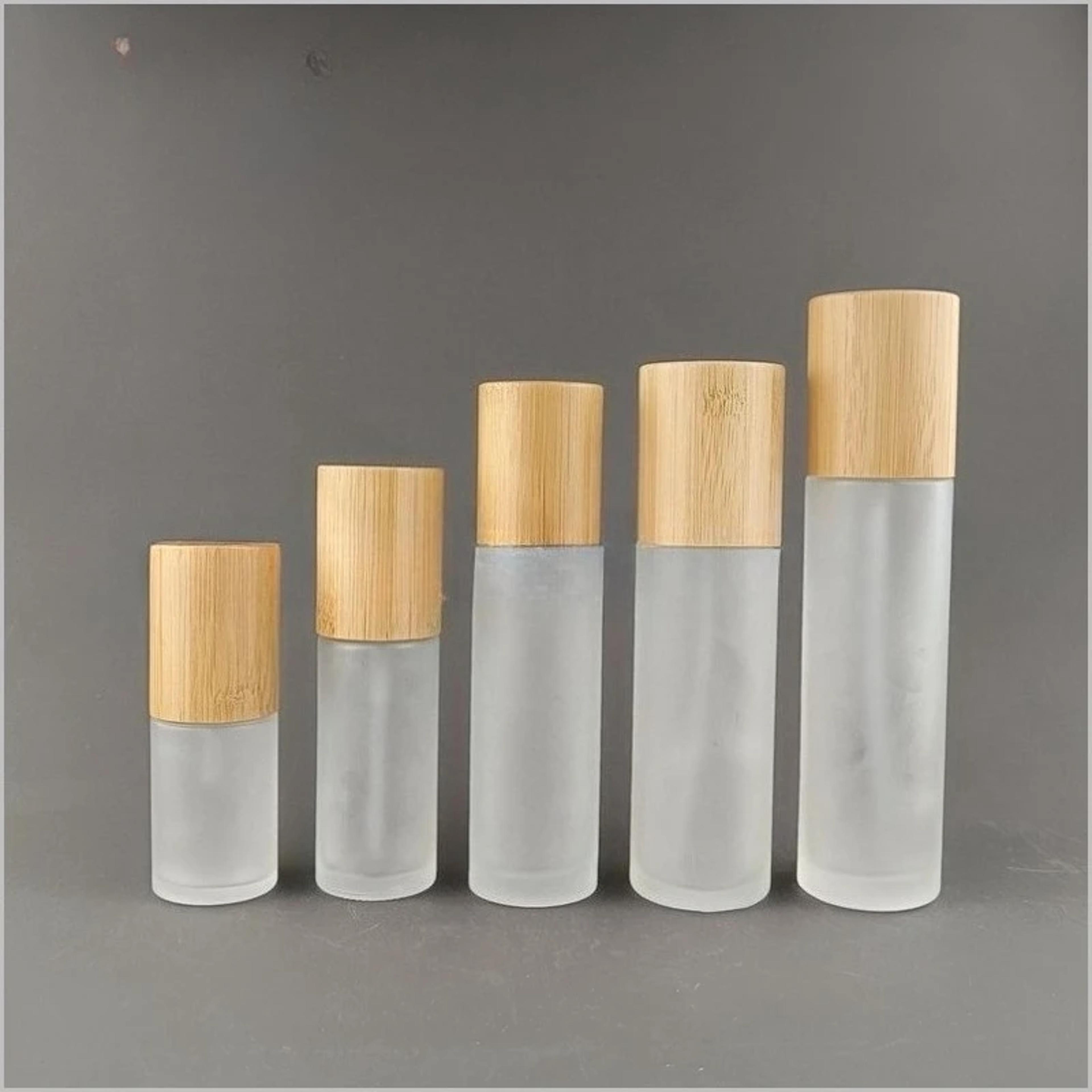 glass lotion bottle, teeth white frosted glass bottle with bamboo and wood cover spray