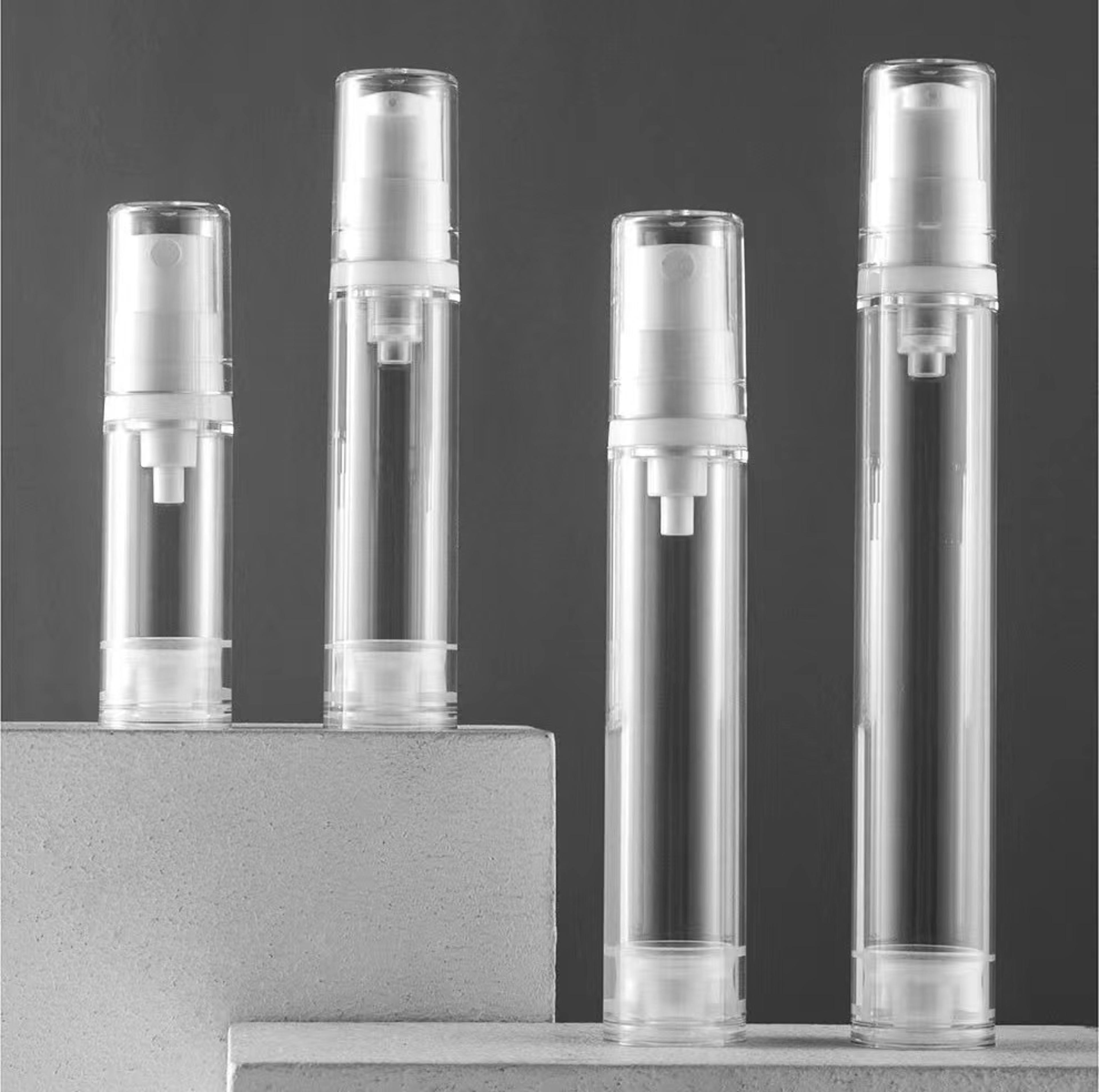 airless pump press containers, empty plastic vacuum lotion bottles for cosmetics skincare travel dispenser