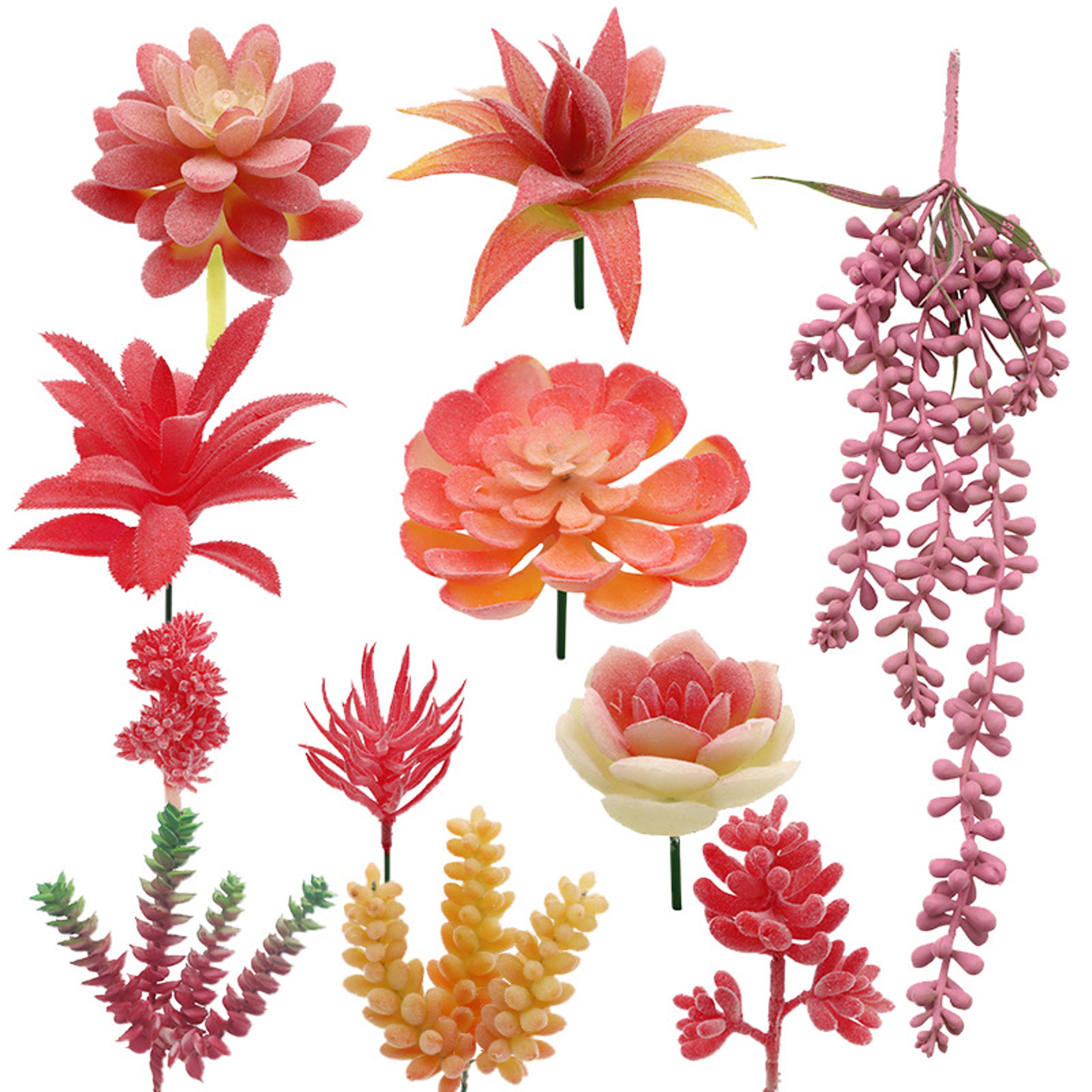 artificial red flocking succulent bonsai, home garden office diy decoration