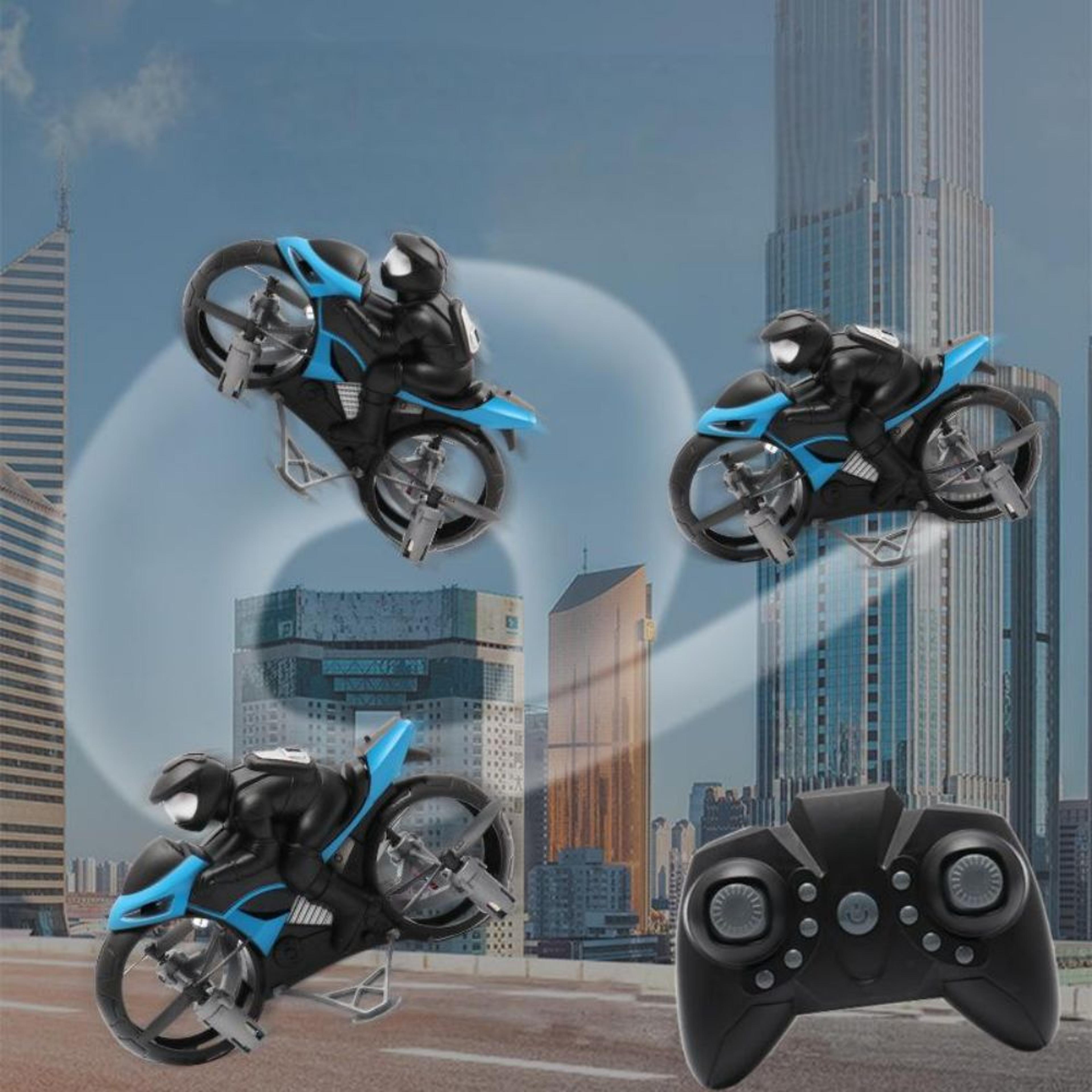 land and air tumbling remote control motorcycle airplane, dual-purpose stunt drift drone helicopter for kids, rechargeab