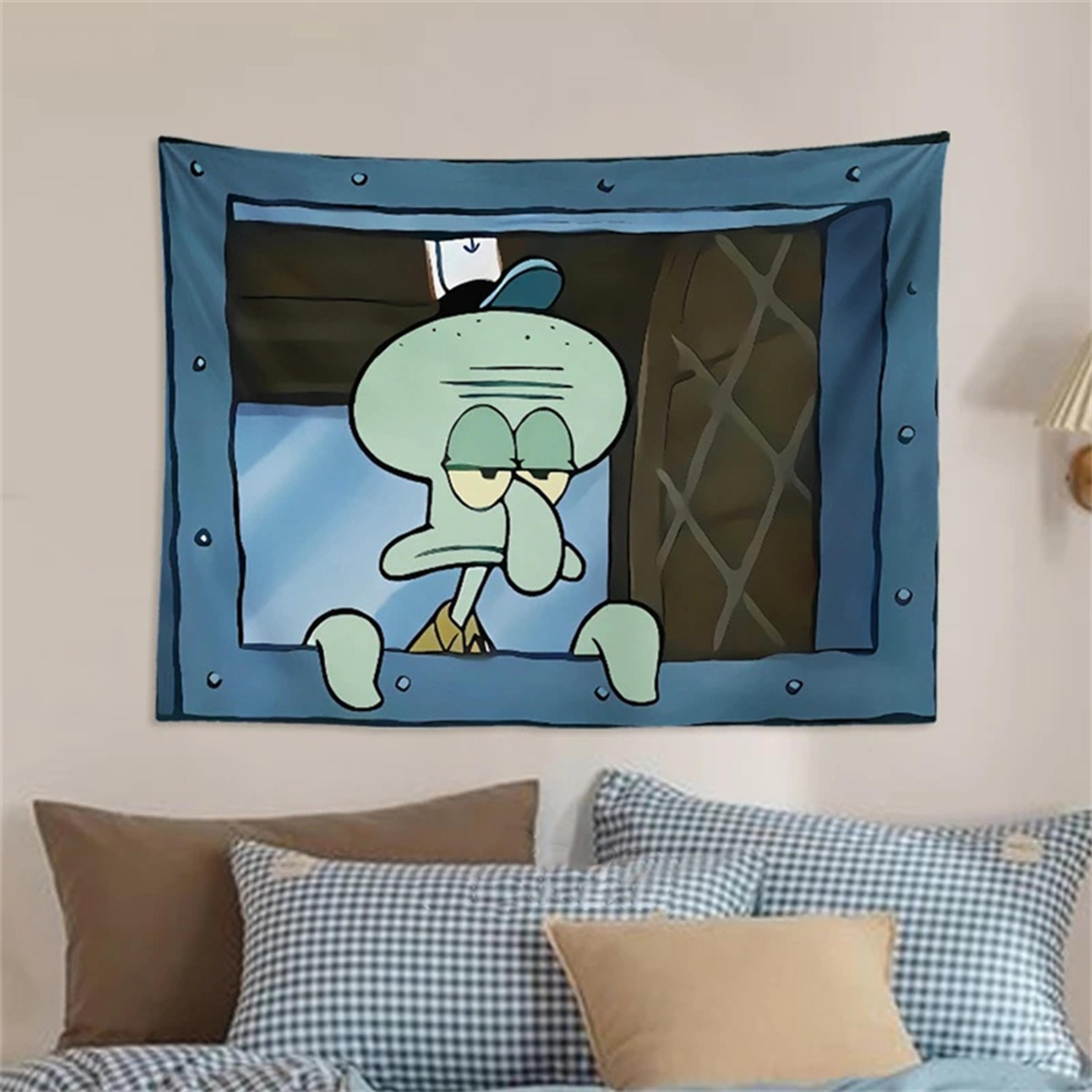 spongebob octopus brother cartoon tapestry, cute bedroom wall hanging background cloth by potdemiel