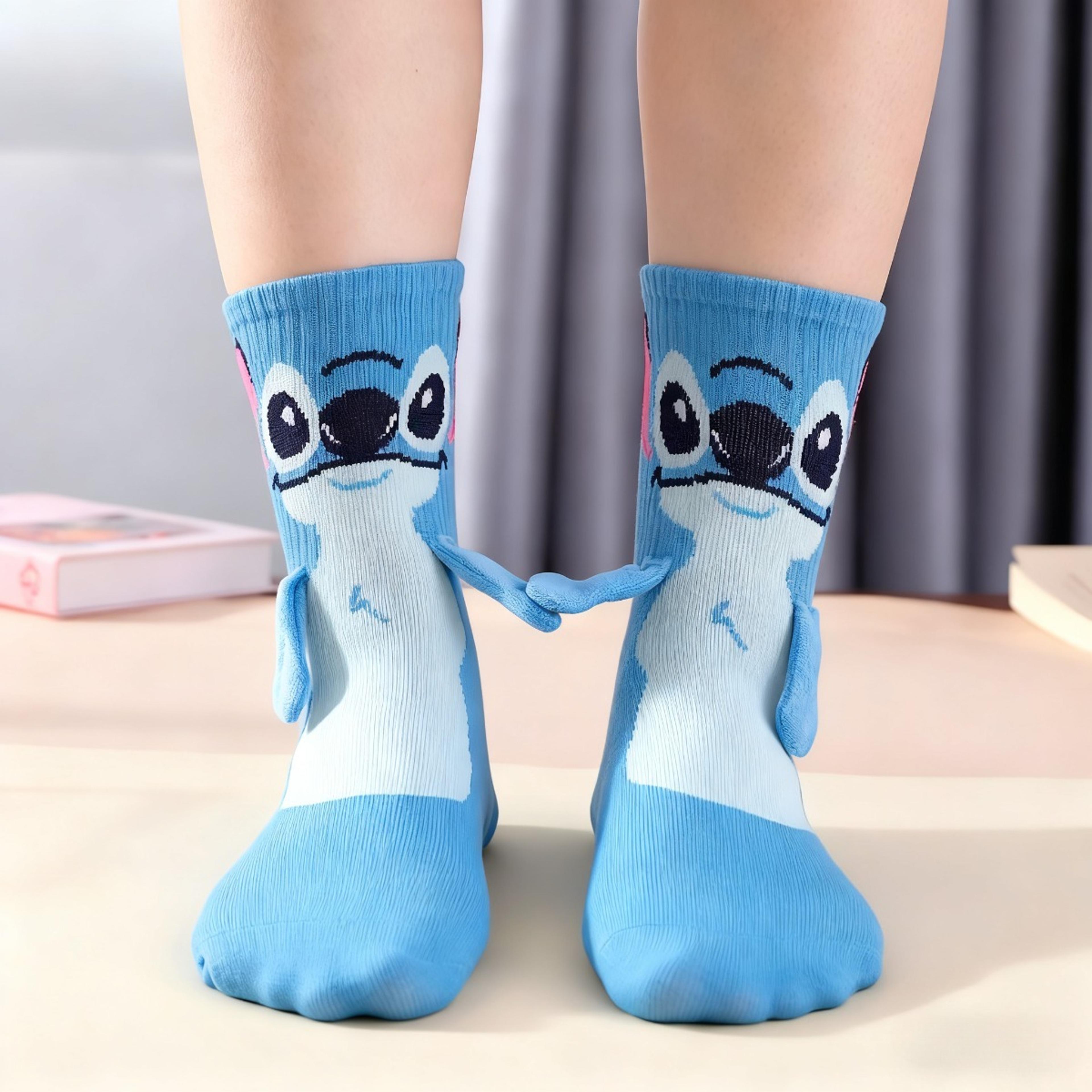 kawaii disney stitch crew socks, soft cotton blend for daily wear, perfect christmas birthday gift