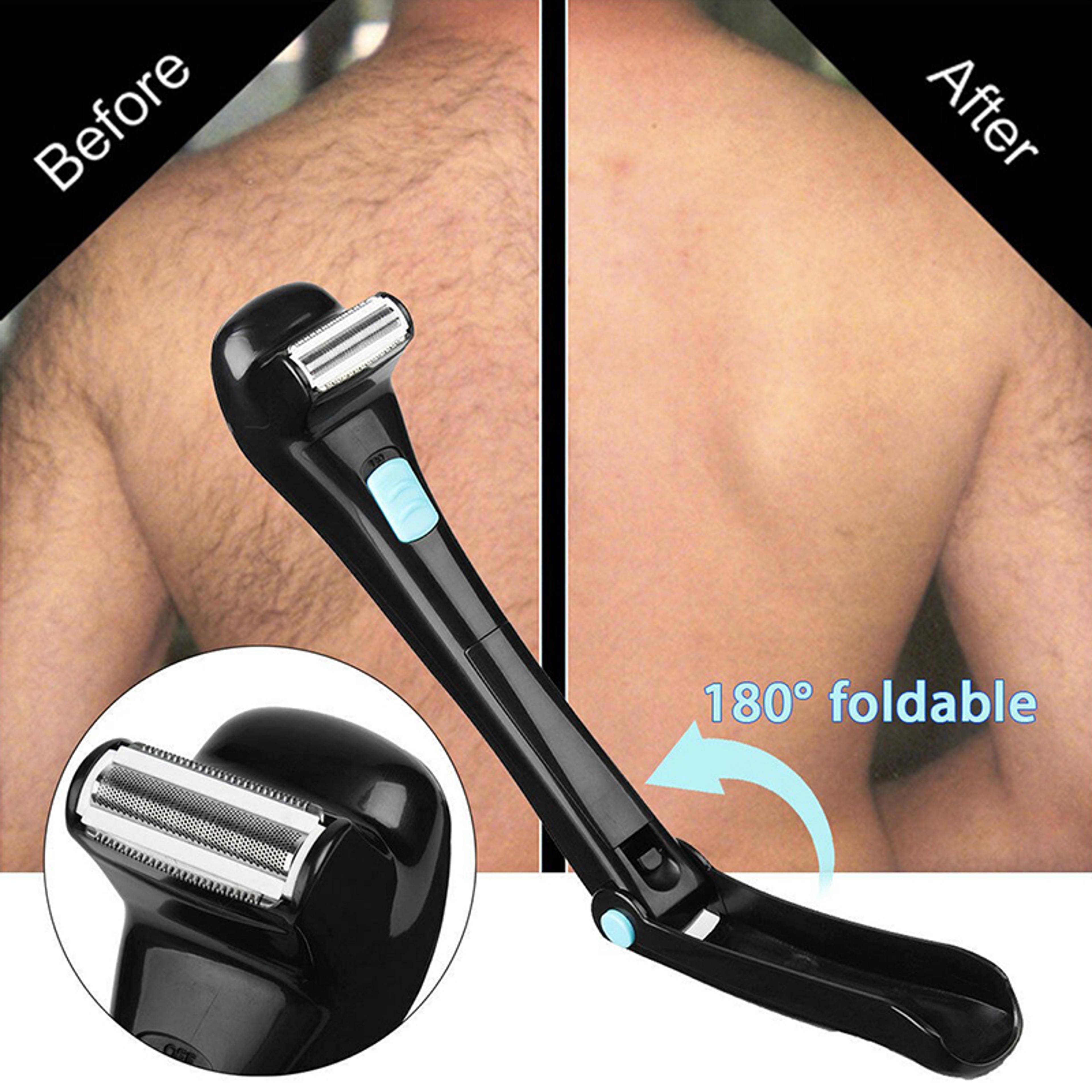 battery-powered foldable back hair shaver, long handle manual hair remover for comfortable use