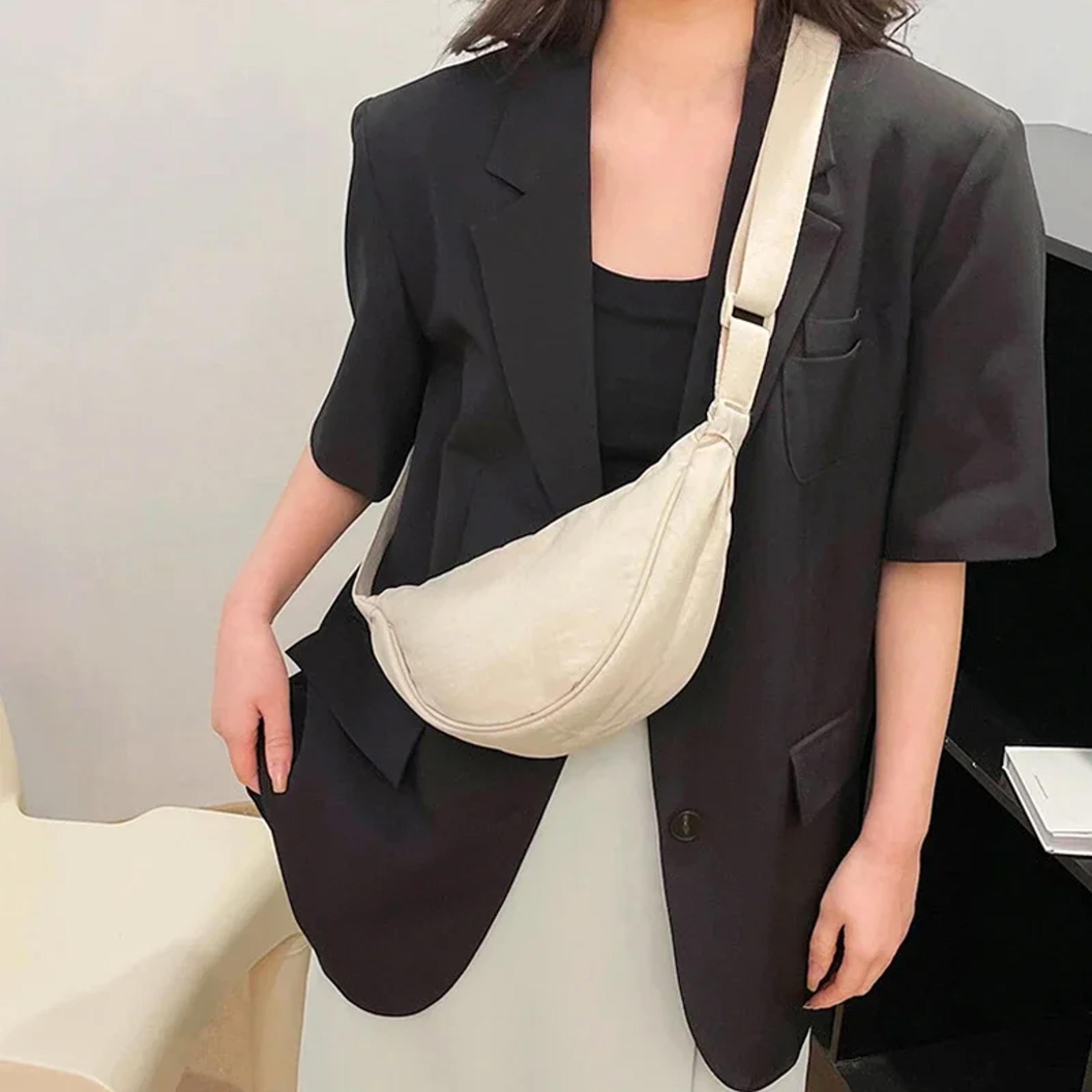 nylon crossbody fanny pack for women, large capacity half moon travel waist bag for daily use