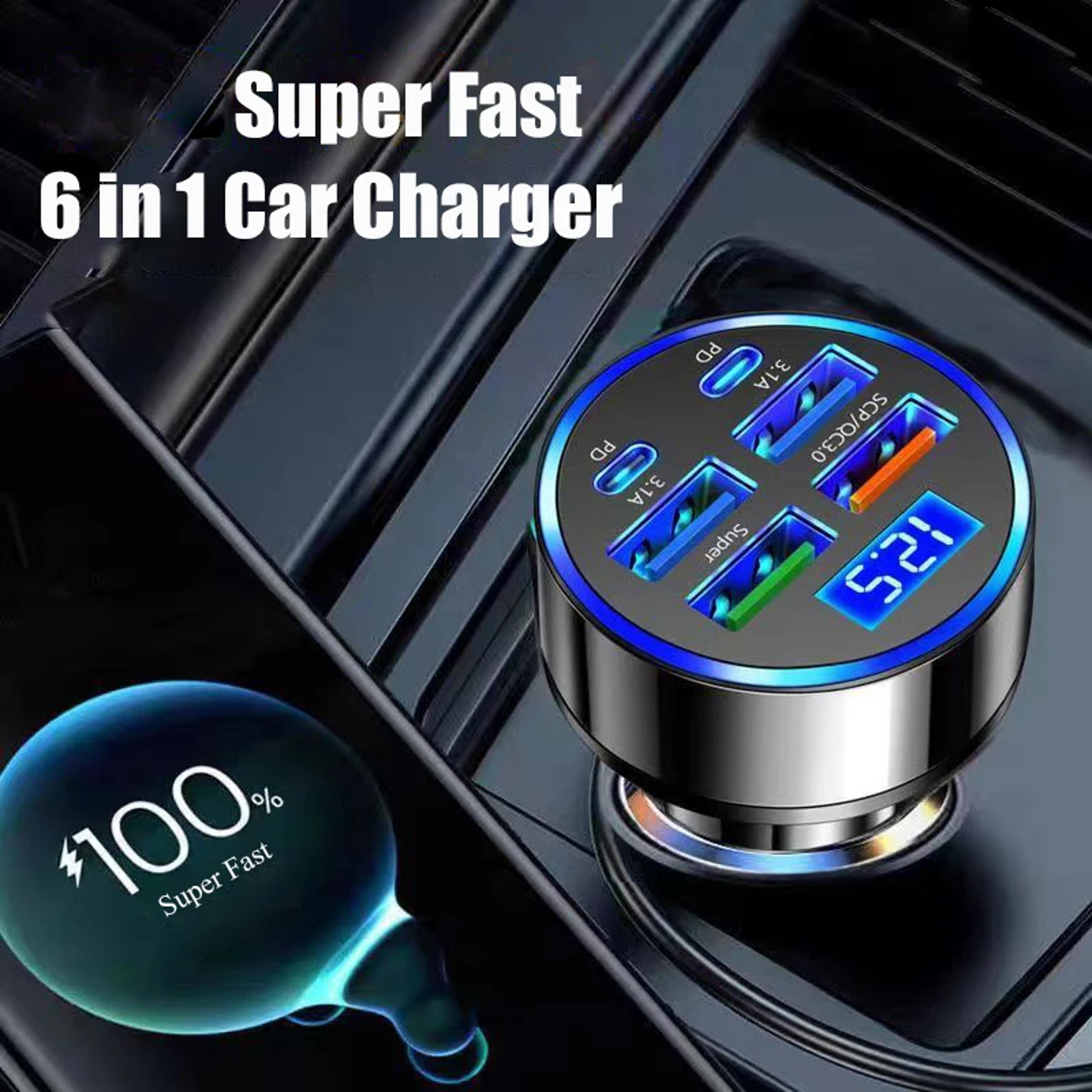 super fast charger adapter with voltage display for iphone pro max, samsung android phones in car