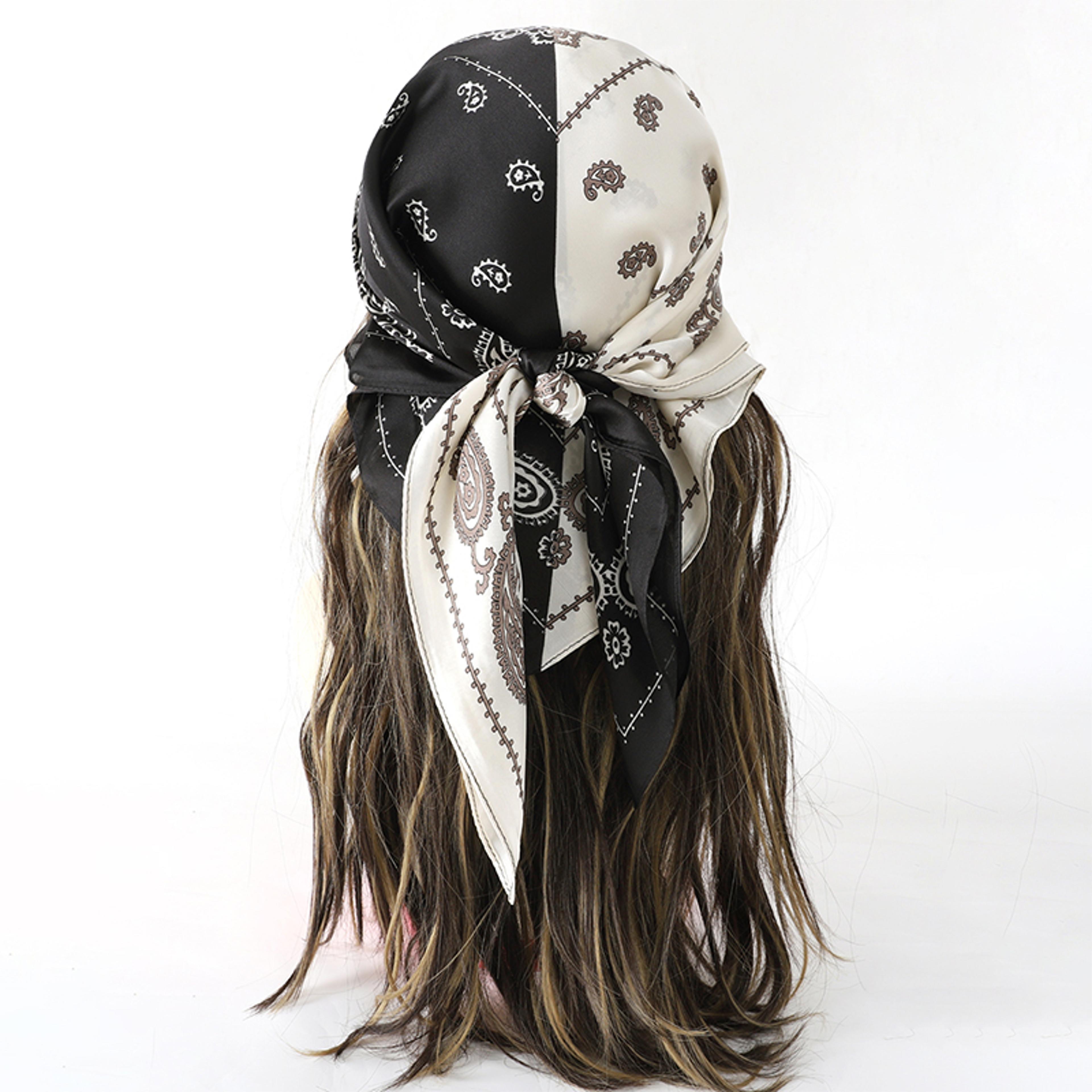 satin square scarf, bandana hair skinny tie wrap foulard, femme handkerchief shawl