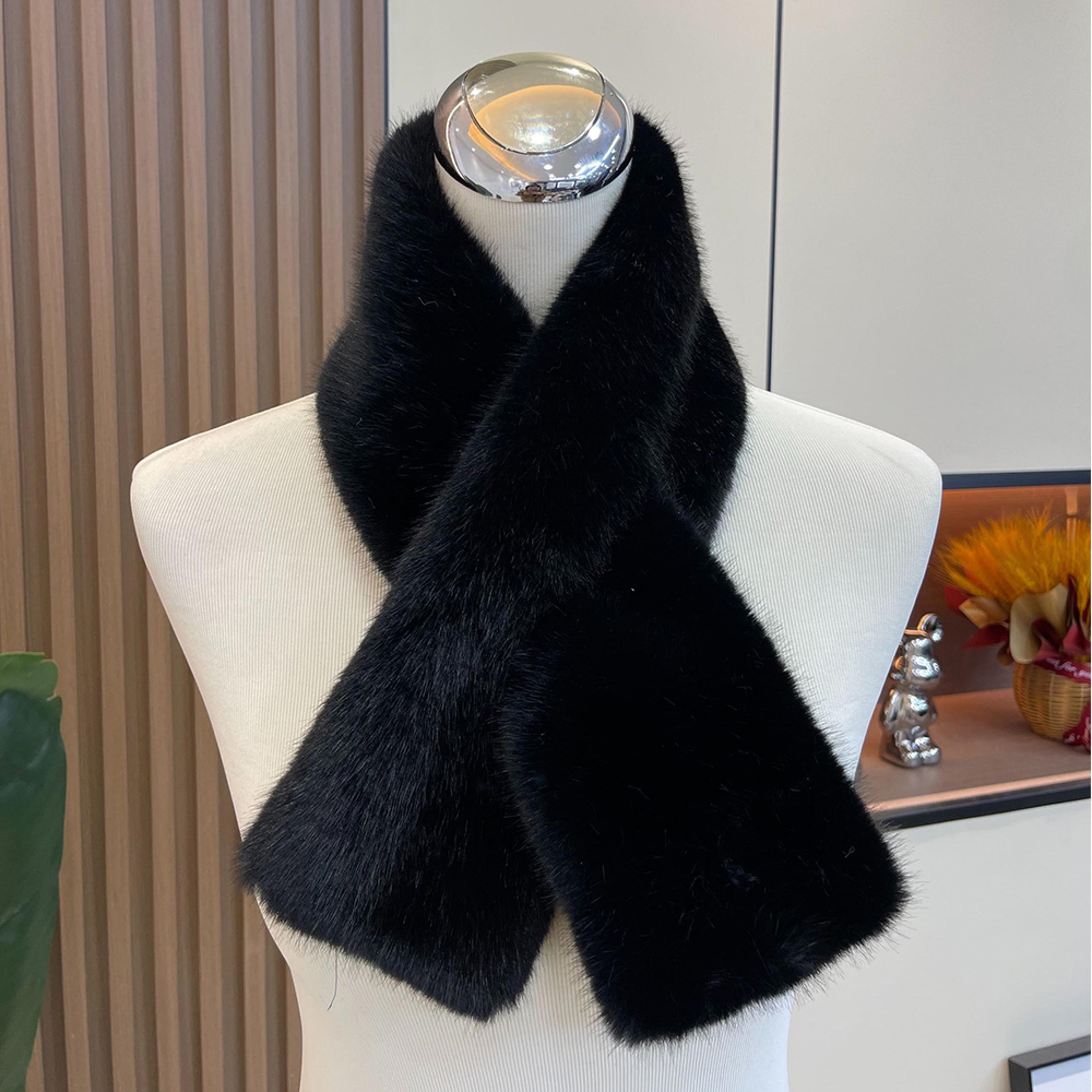 soft furry neck warmer, warm thicken cross collar scarf, solid color faux rabbit fur cold proof scarves