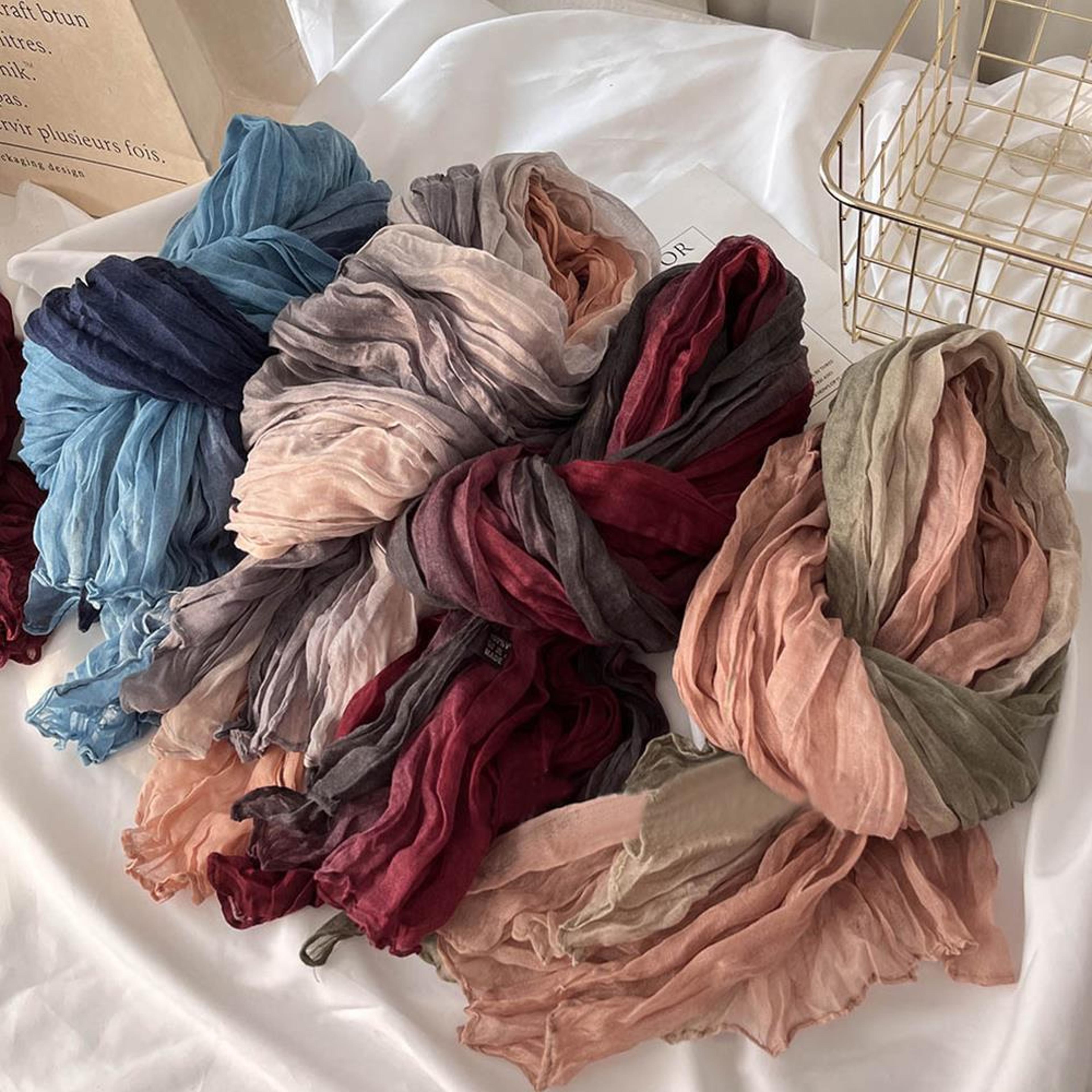 korean trendy hemp gradient blue shawl, soft autumn winter fashion, versatile folded long women printed diy scarf